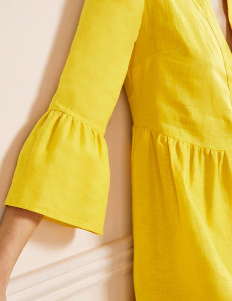 Relaxed Linen Tiered Dress - Lemon Fizz