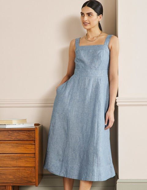 Virginie Linen Midi Dress - Chambray 