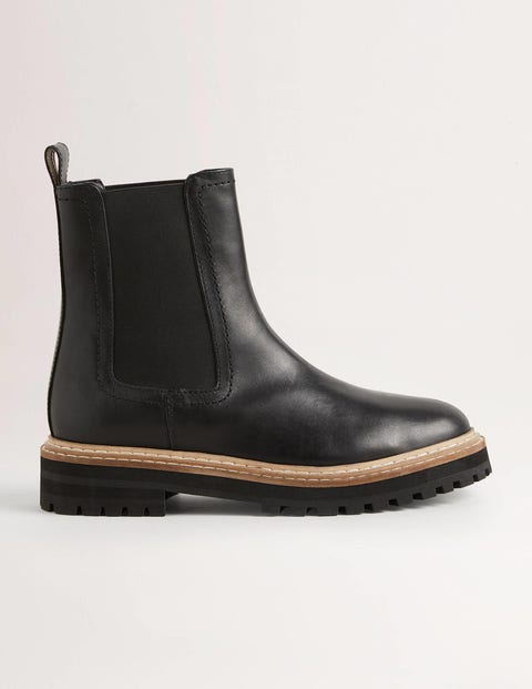 Womens Boden Chunky Chelsea Black Boots - Black