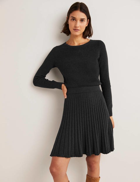Pleated Knitted Mini Dress - Charcoal 