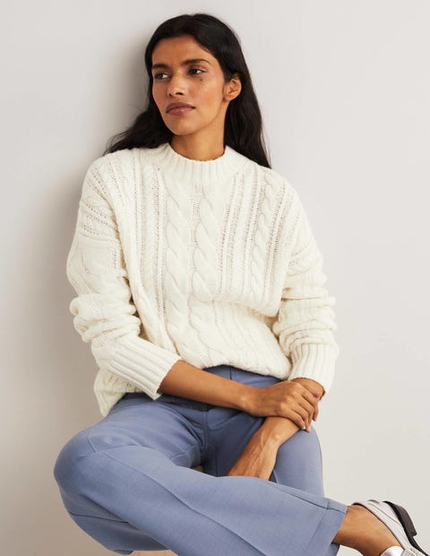 Boden Ivory Cable Knit Jumper