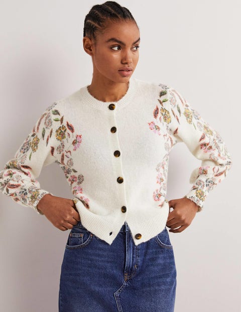 Printed Fluffy Cardigan - Ivory 