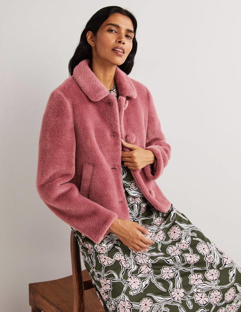 pink short teddy coat