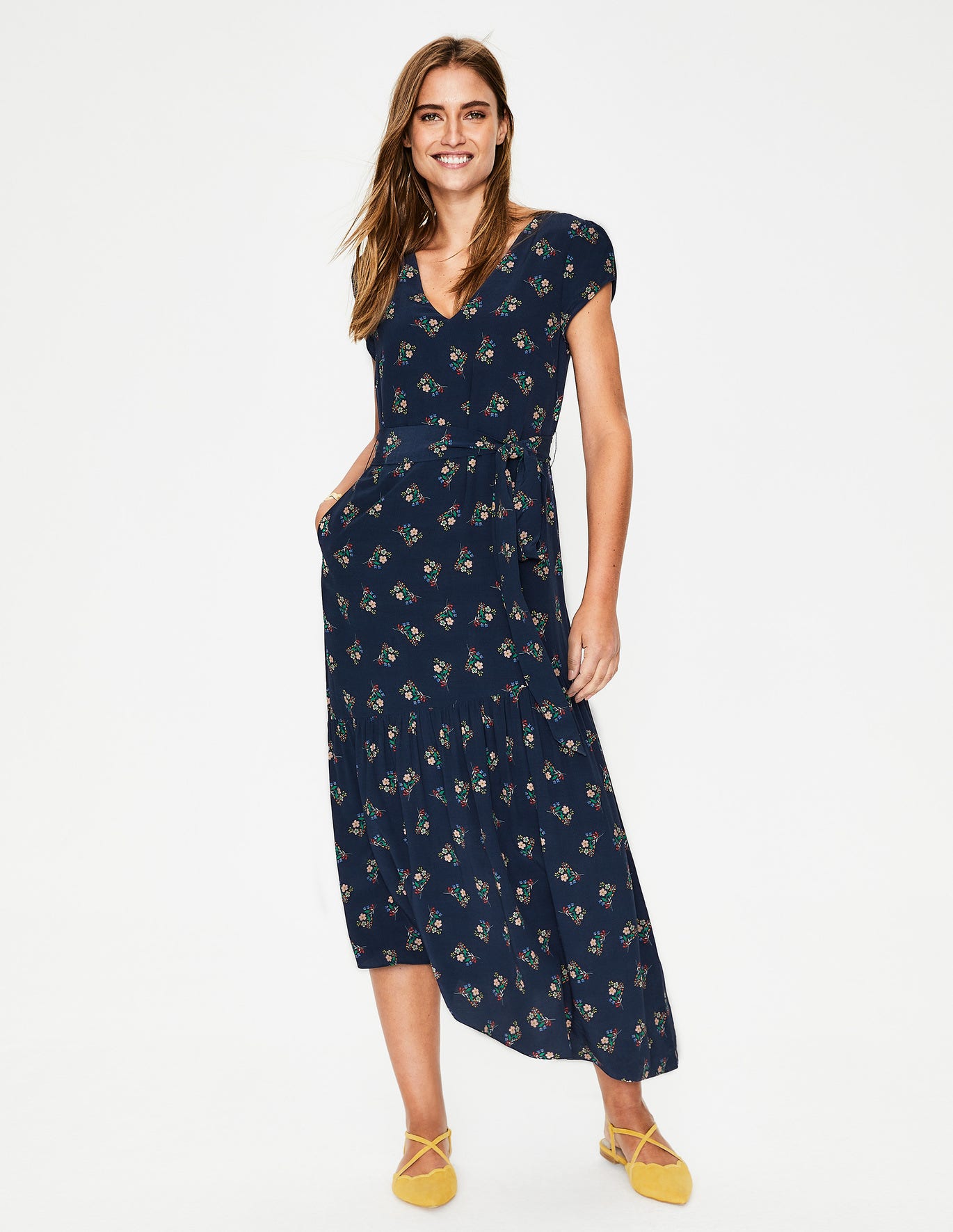 Amy Midi Dress Navy Wild Posy Boden Us 