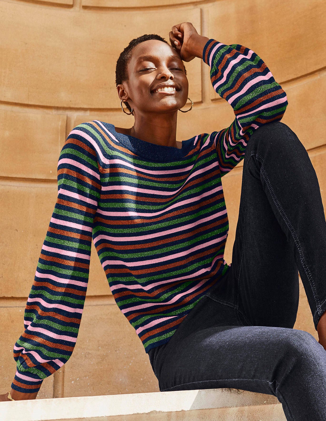 Mabel Sweater - Navy Sparkle Multi Stripe