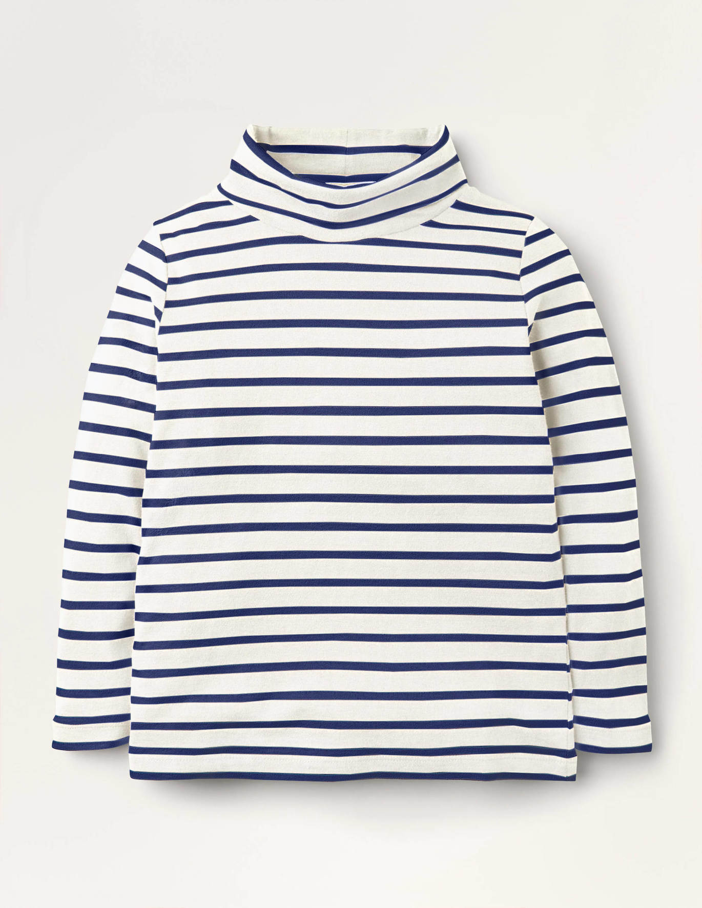 Boden Roll Neck Supersoft T-shirt - Ivory/ Starboard Blue