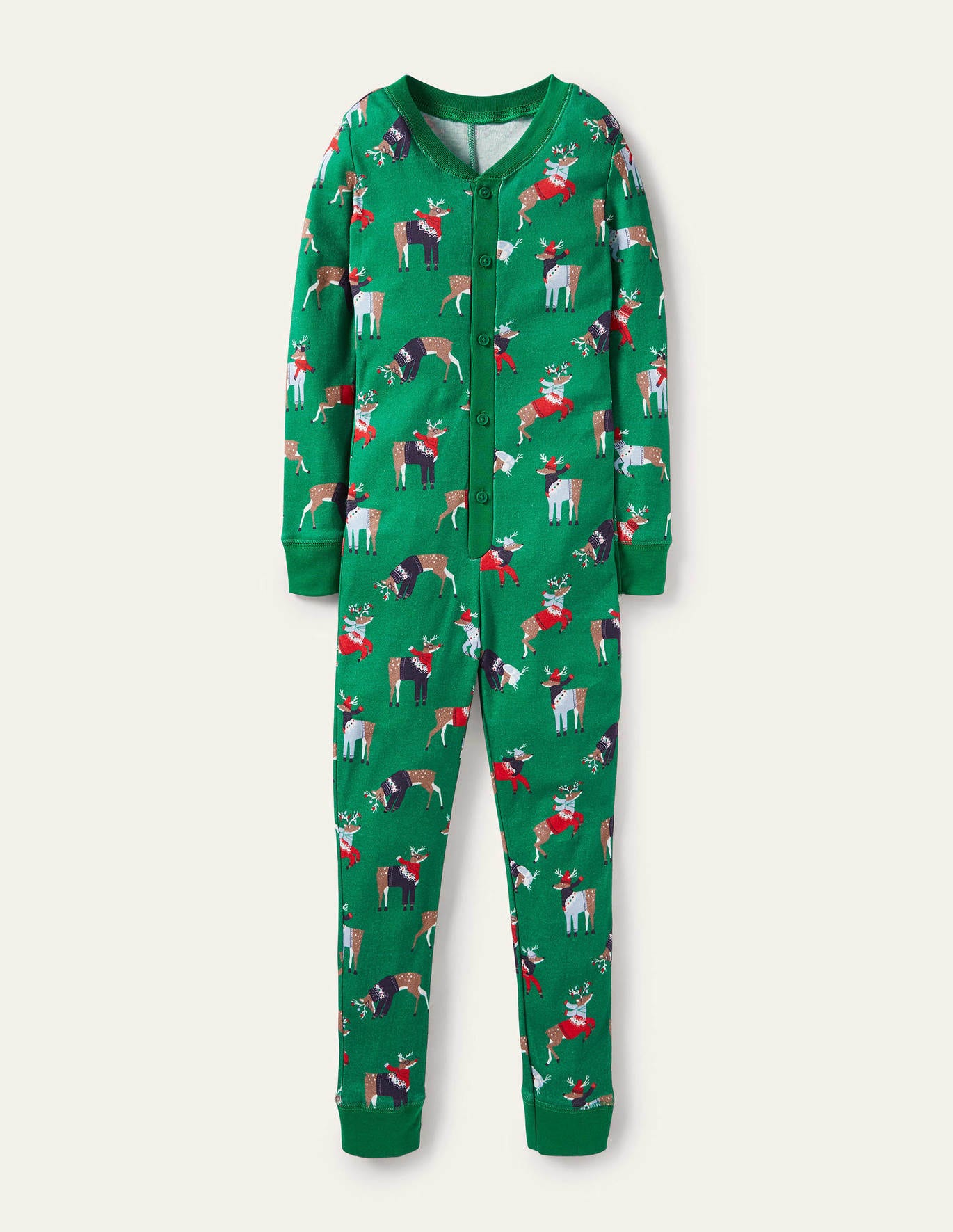 Boden Cosy Sleep All-in-one - Forest Green Reindeer