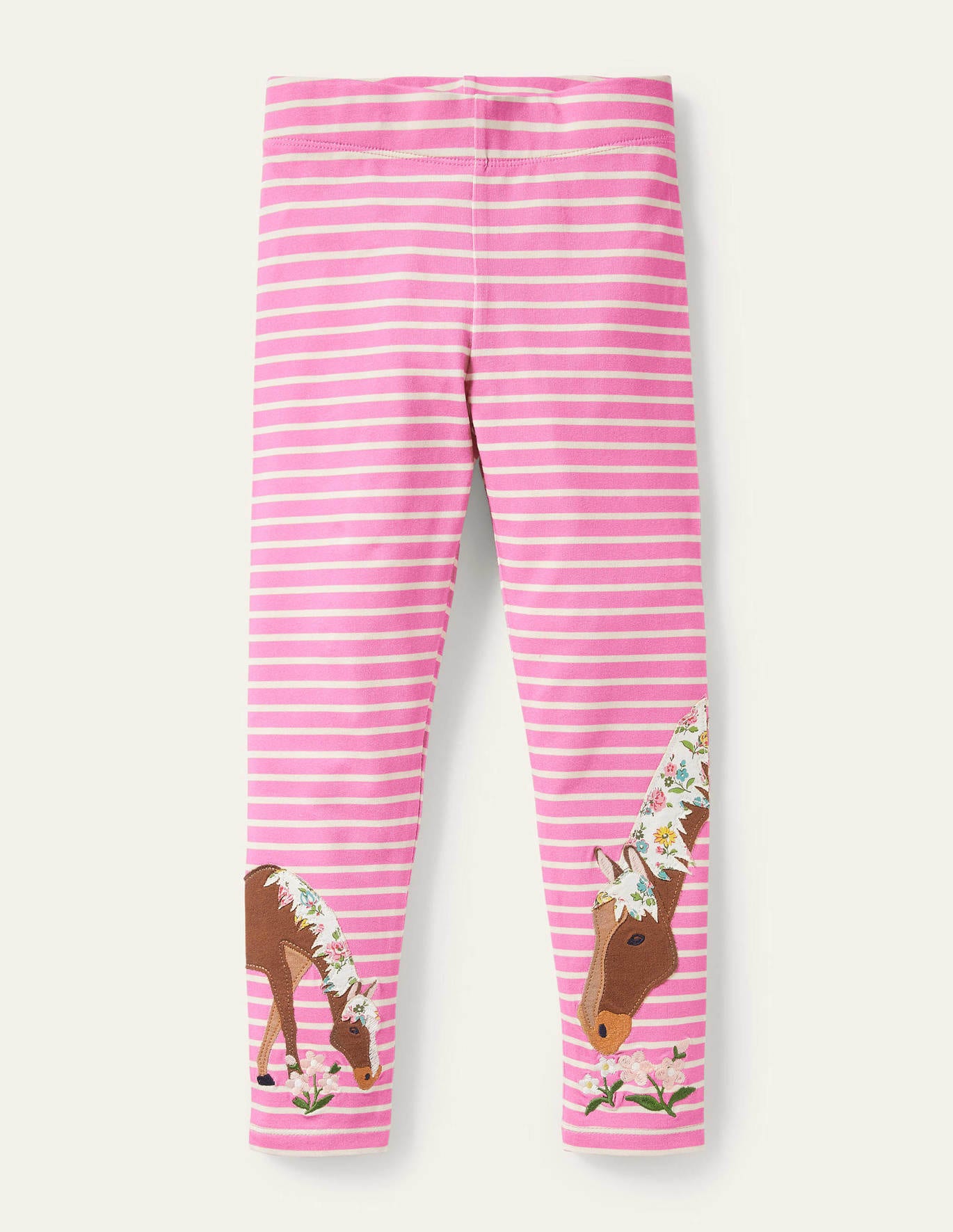 Boden Fun Applique Leggings - Bright Petal Pink/Ivory Horses