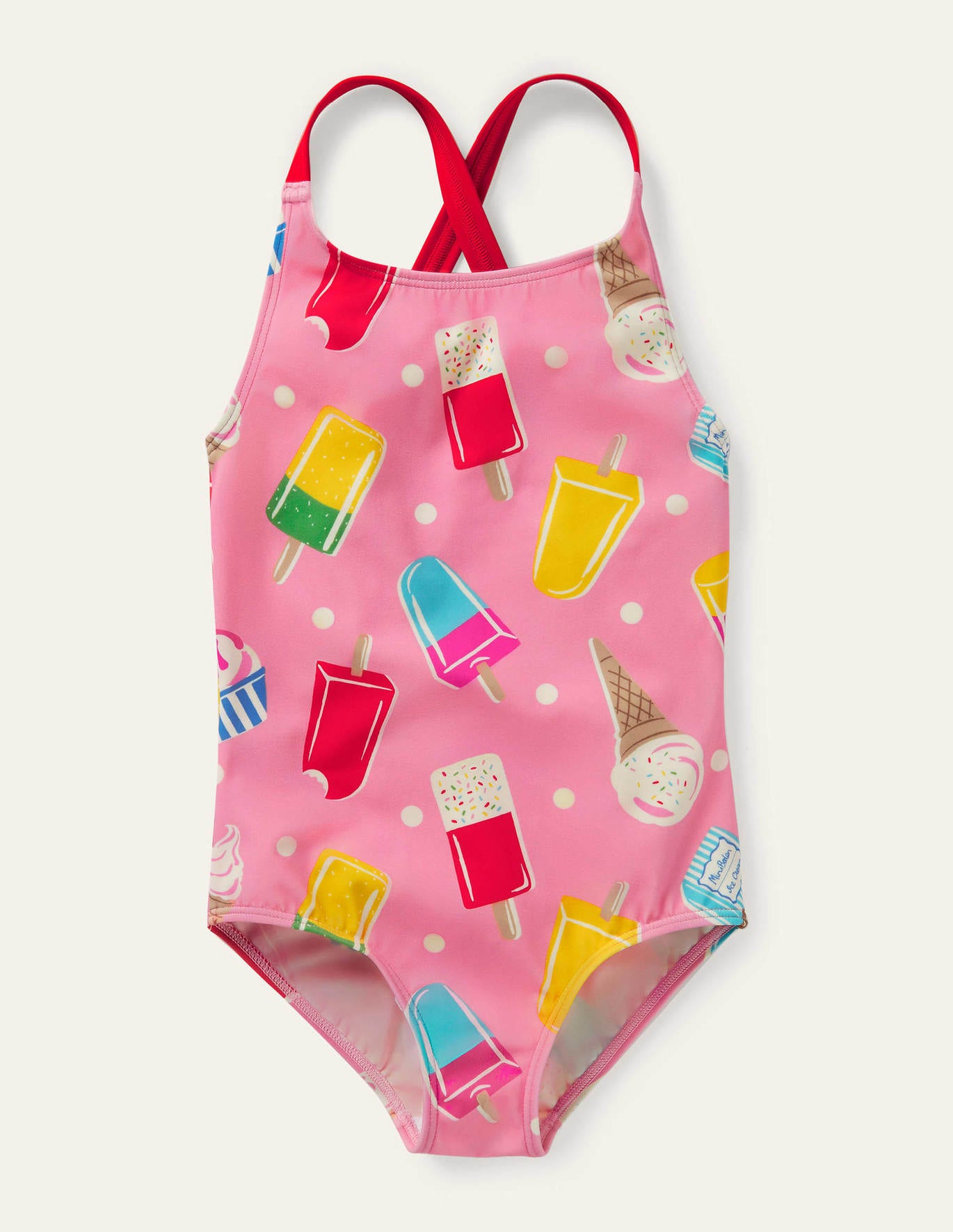 Boden Cross-back Printed Swimsuit - Pink Lemonade Ice Cream Spot