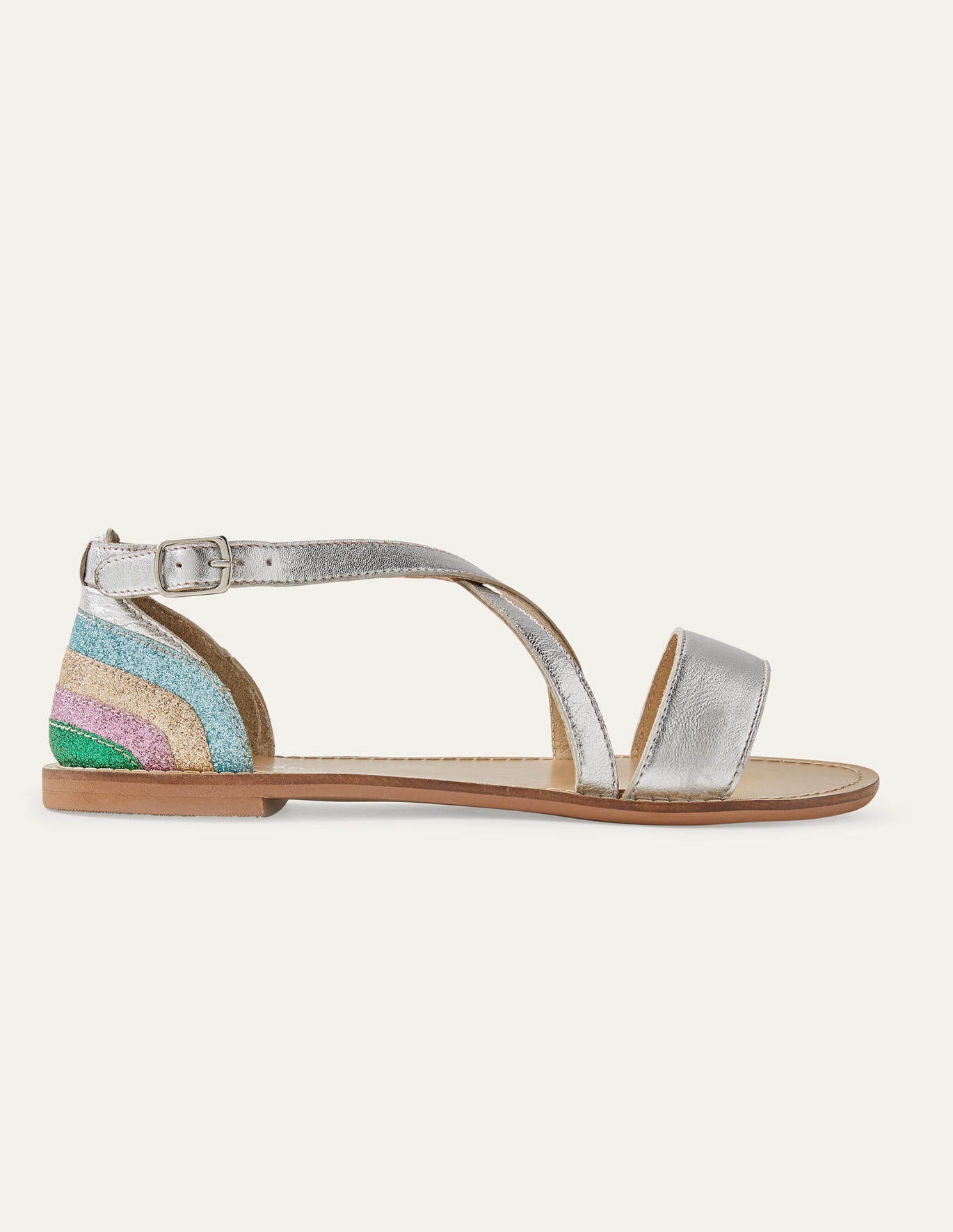 Boden Leather Crossover Sandals - Silver Metallic