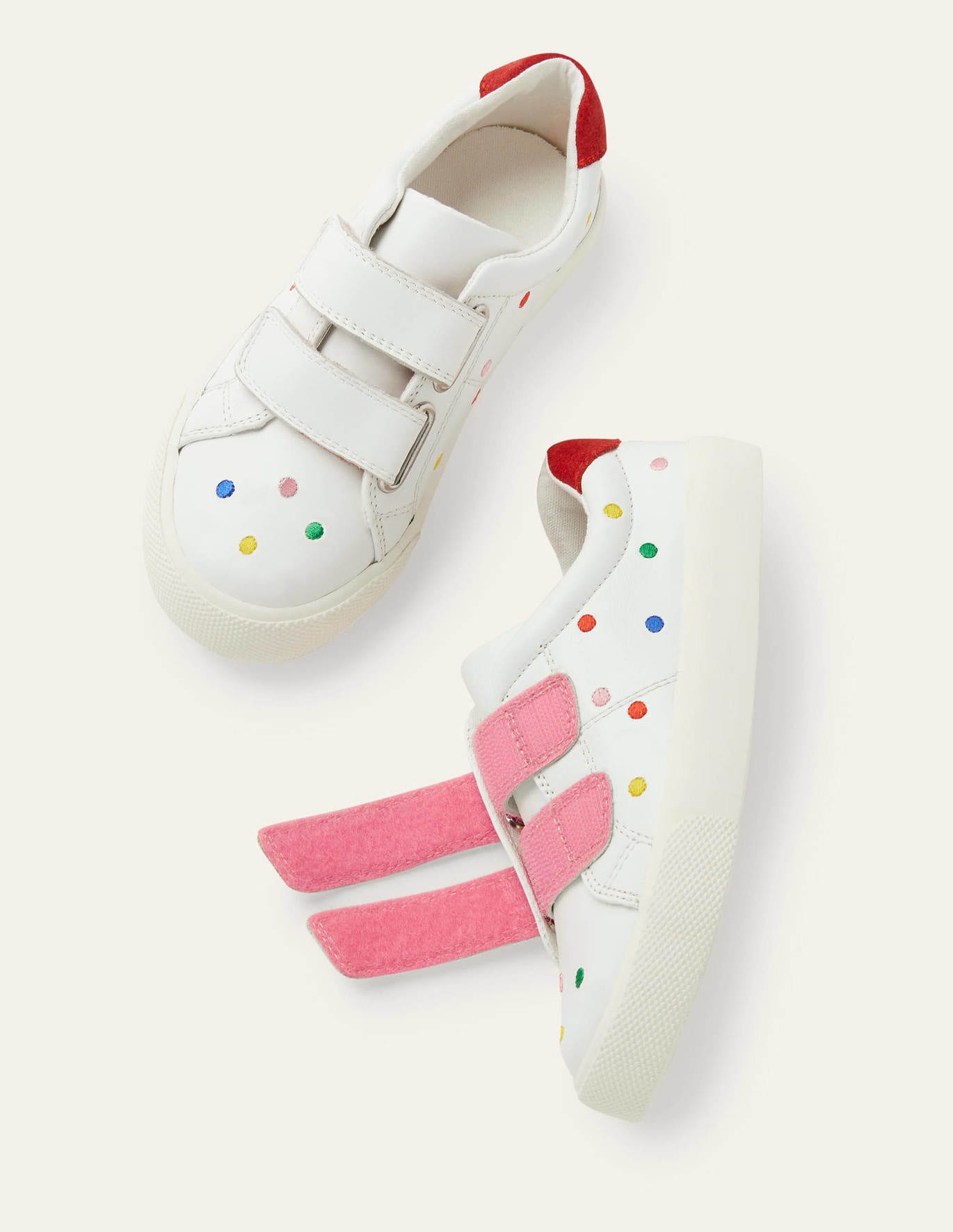 Boden Fun Low Tops - White Leather Rainbow Spots