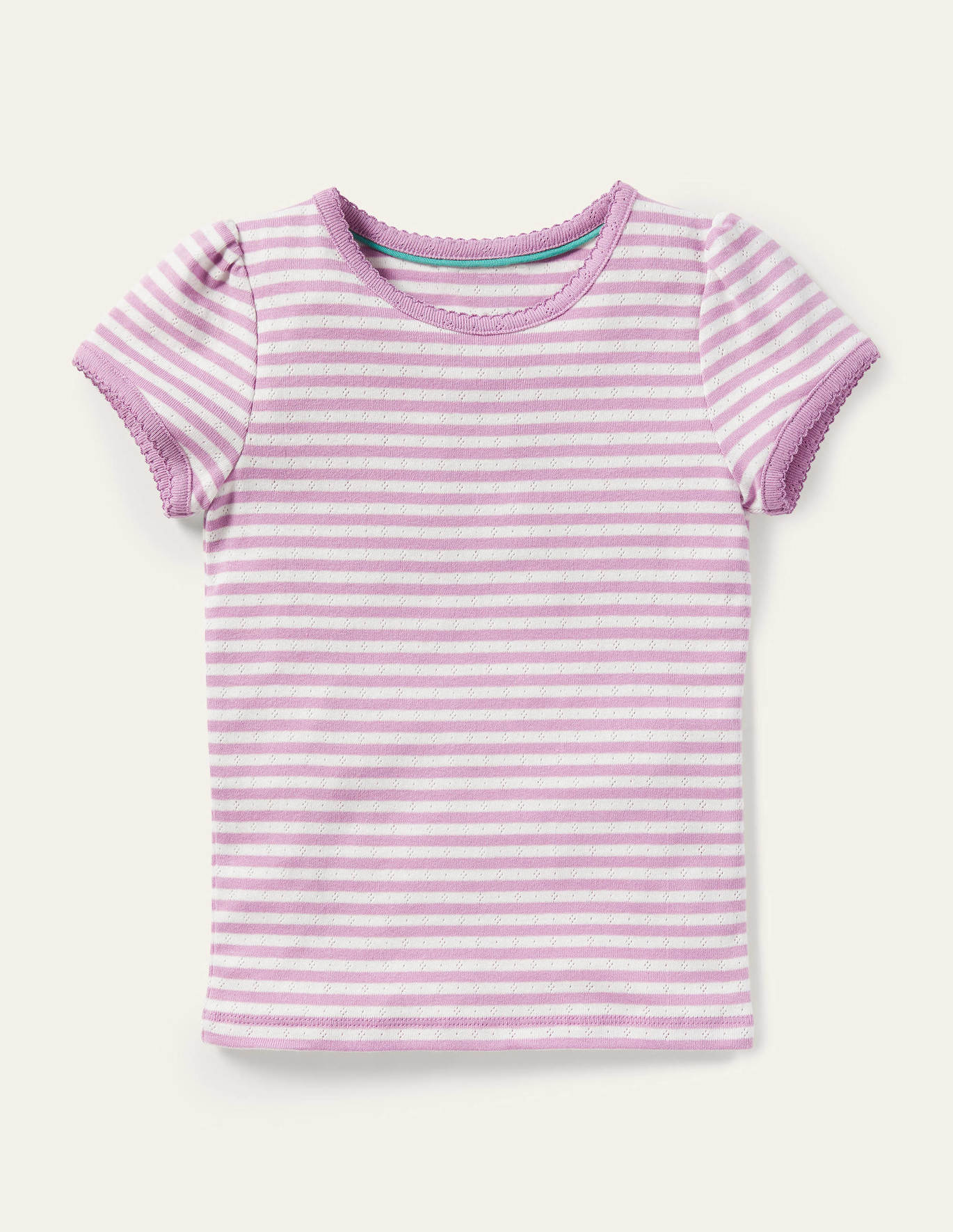 Boden Short-Sleeved Pointelle Top - Lilac Purple/ Ivory