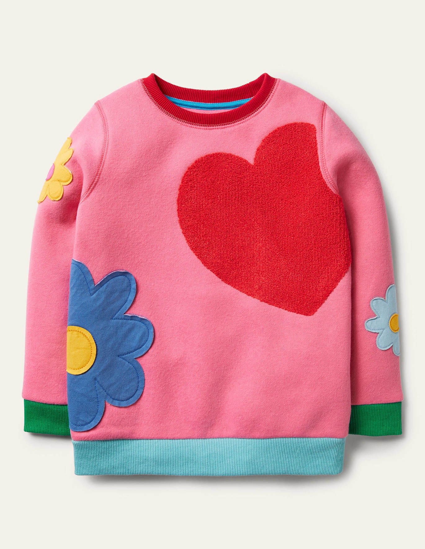 Boden Applique Sweatshirt - Bright Petal Pink Heart