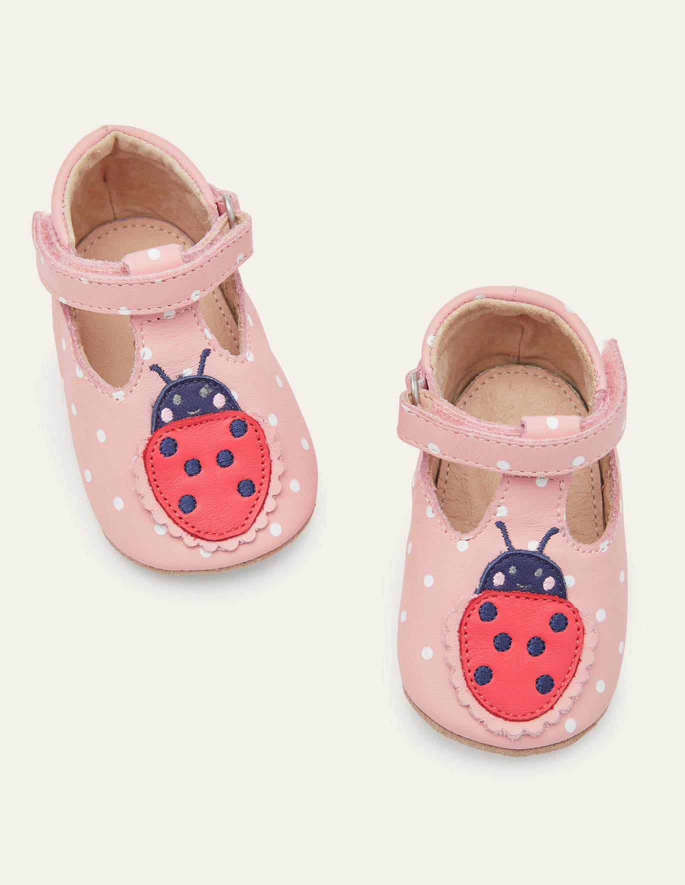 Boden Novelty Leather Baby Shoes - Pink Ladybird