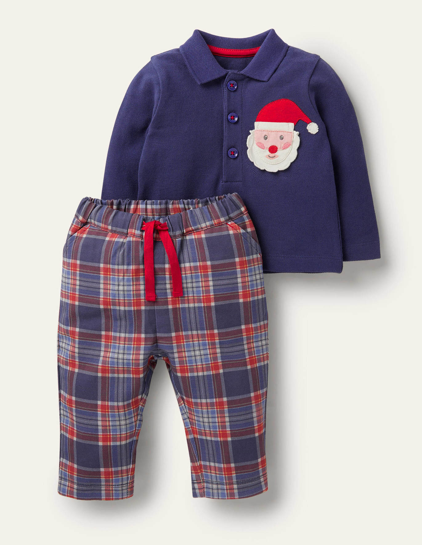 Boden Christmas Polo Shirt Set - College Navy Santa
