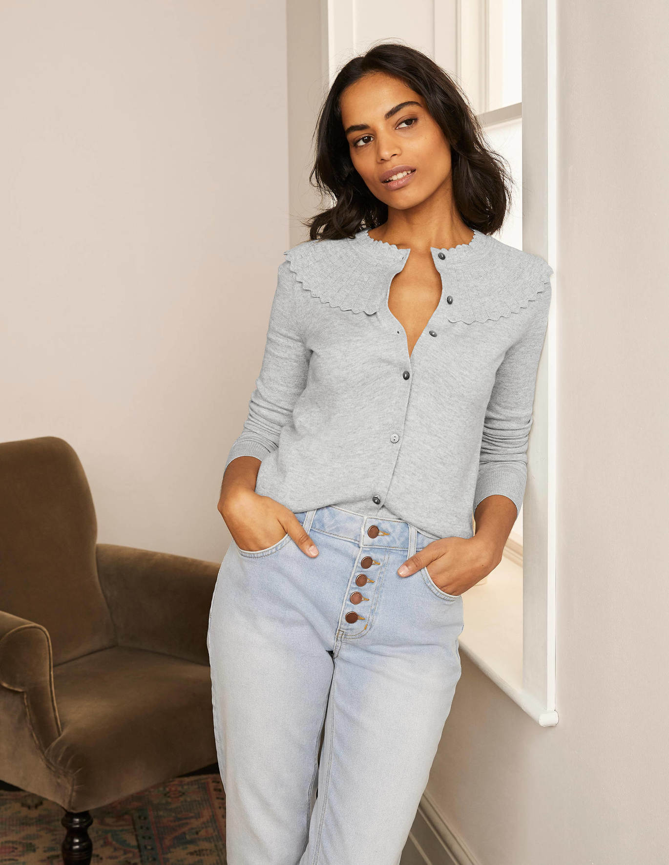 grey cardigan with belt
