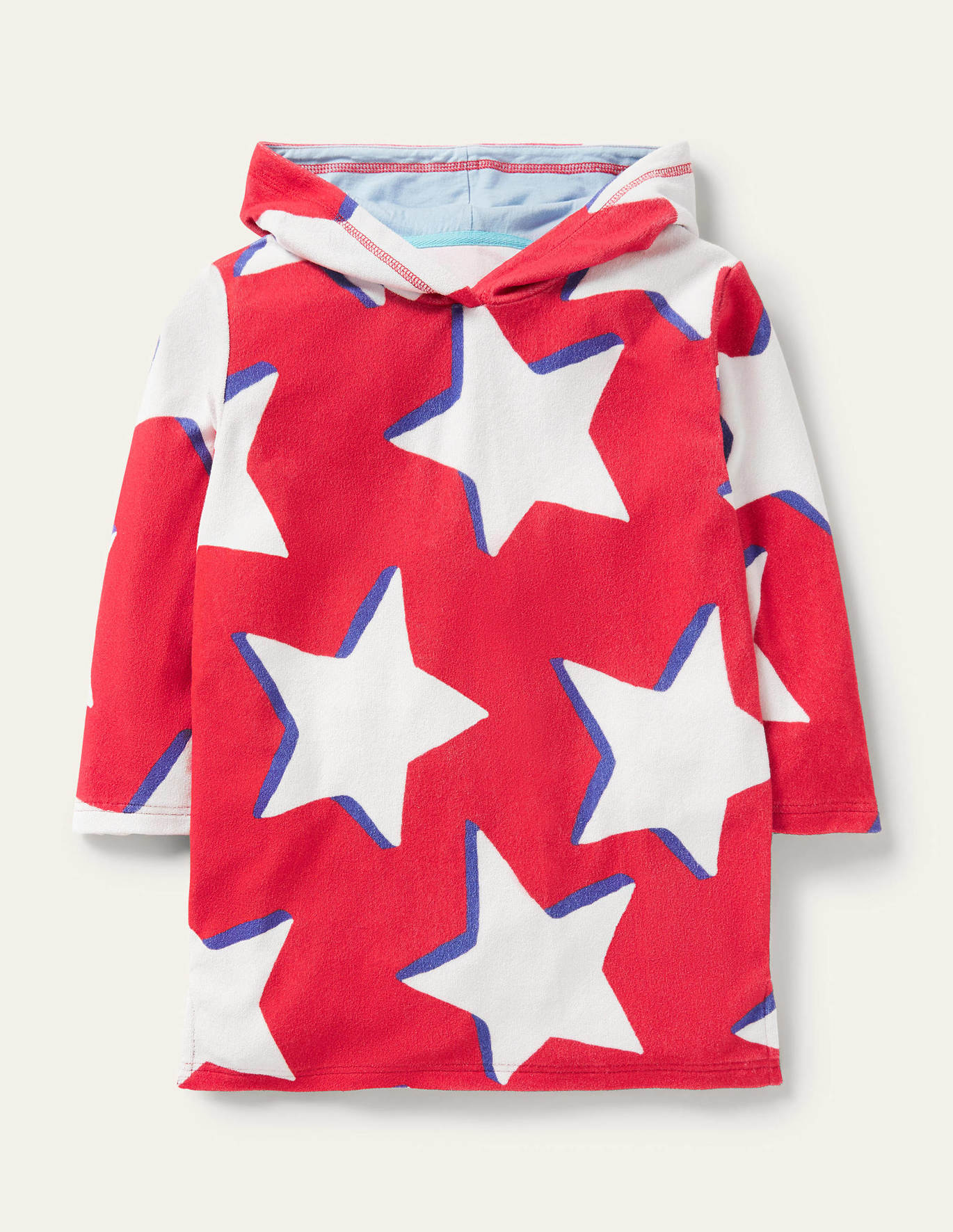 Boden Towelling Throw-on - Jam Red/Ivory Stars