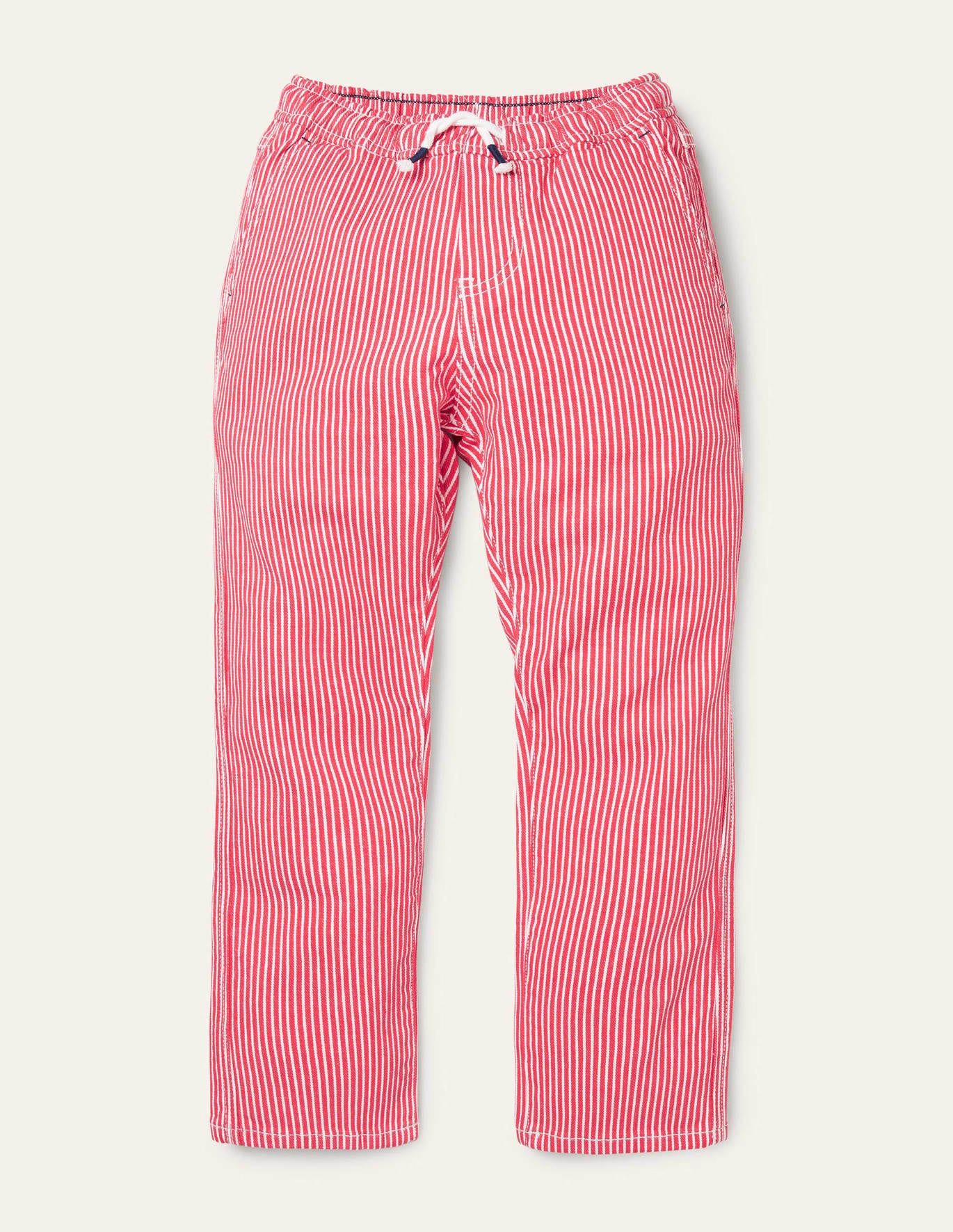 Boden Relaxed Slim Pull-on Pants - Strawberry Tart Red Ticking