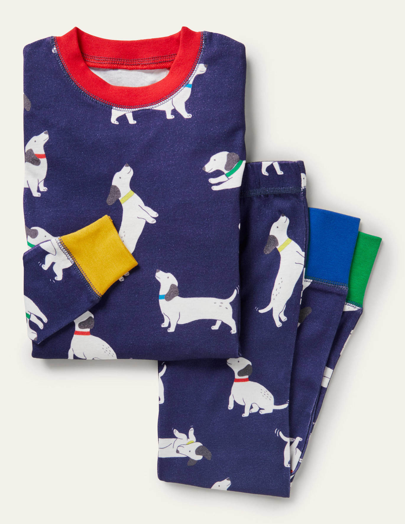 Boden Snug Glow-in-the-dark Pajamas - Starboard Blue Sausage Dogs