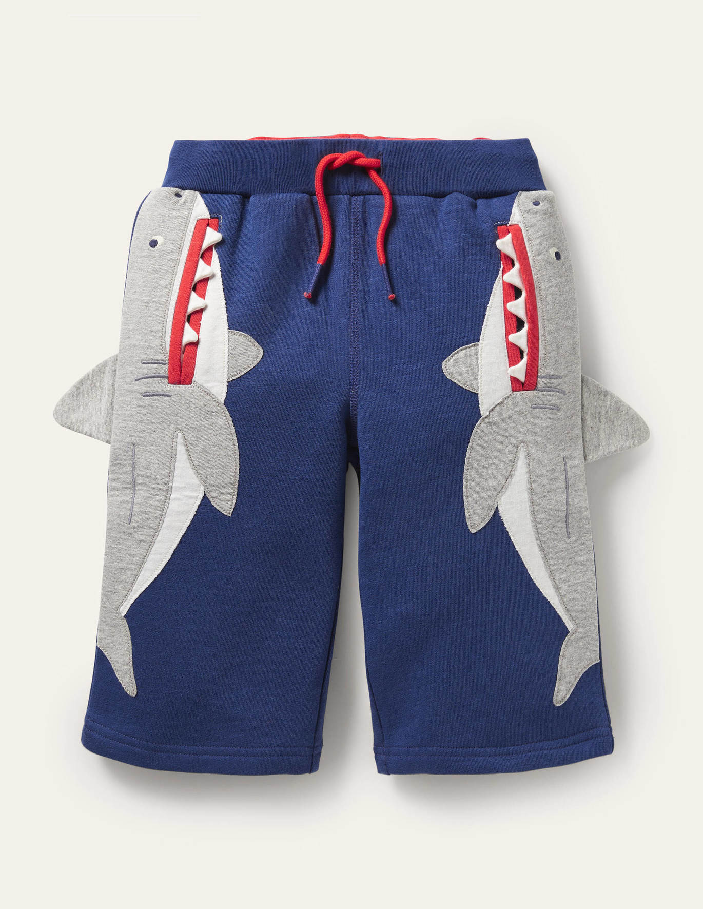 Boden Navy Shark Applique Jersey Shorts - Starboard Blue Sharks