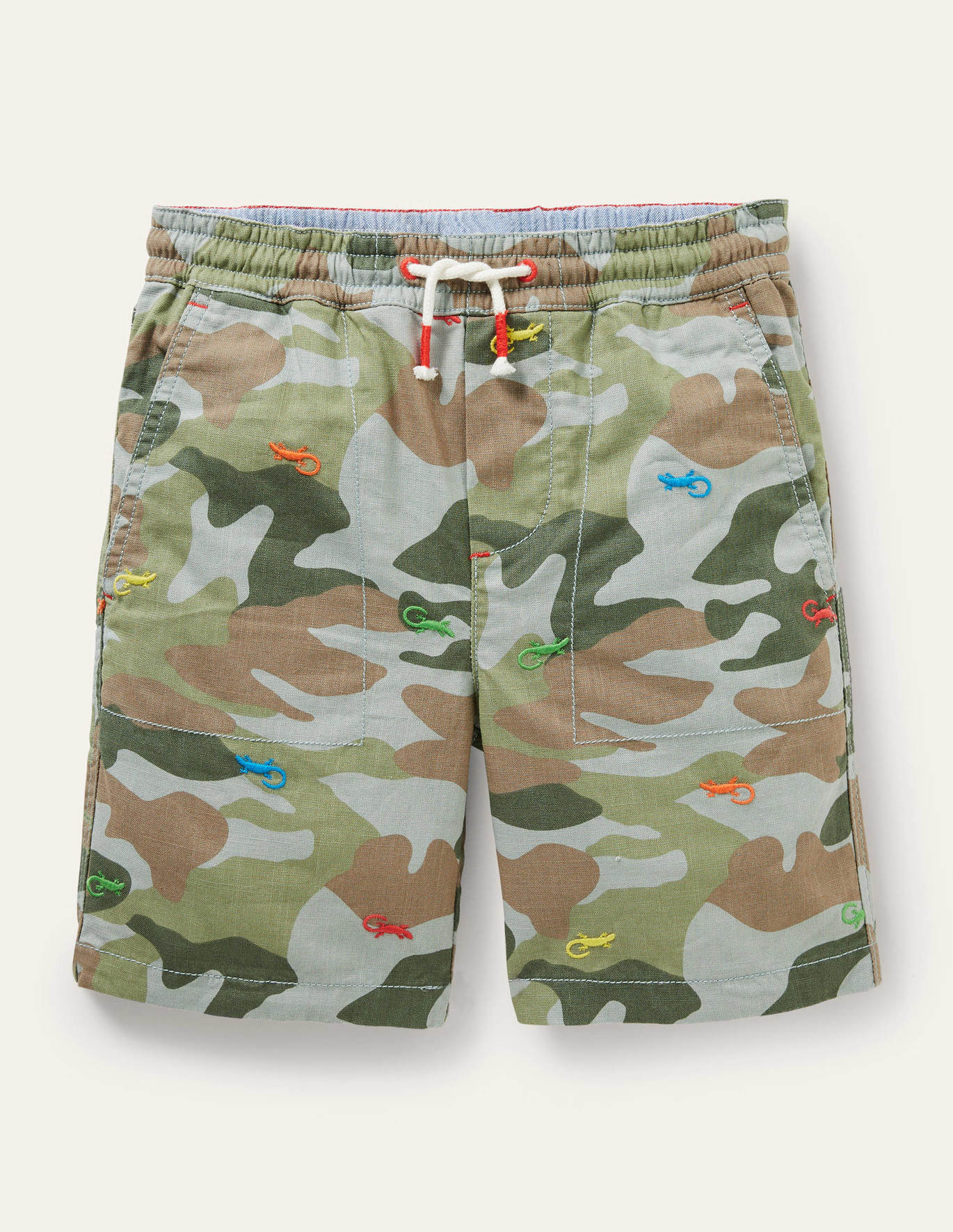Boden Pull-on Drawstring Shorts - Green Camouflage Lizard
