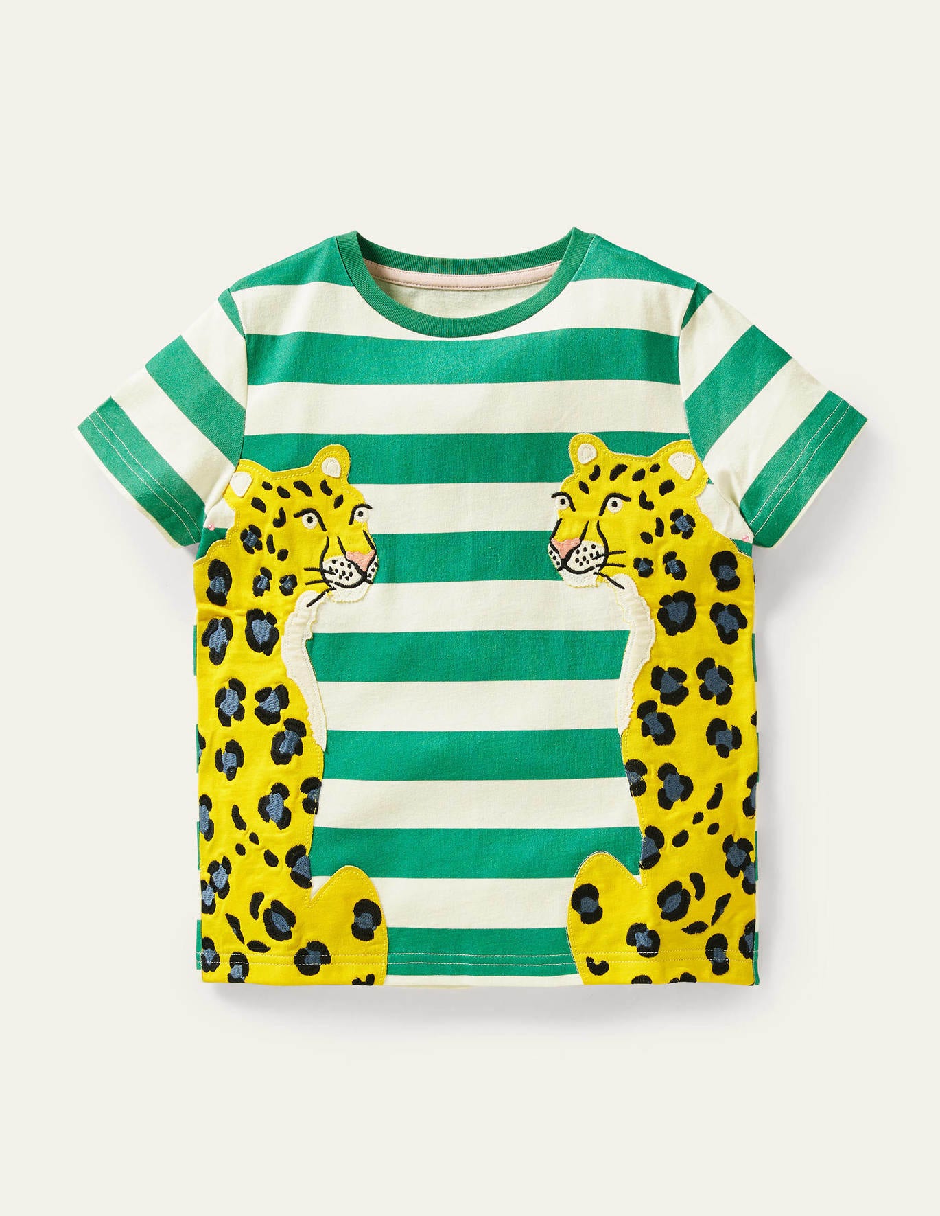 Boden Big Cat Applique T-shirt - Green Pepper Cheetahs