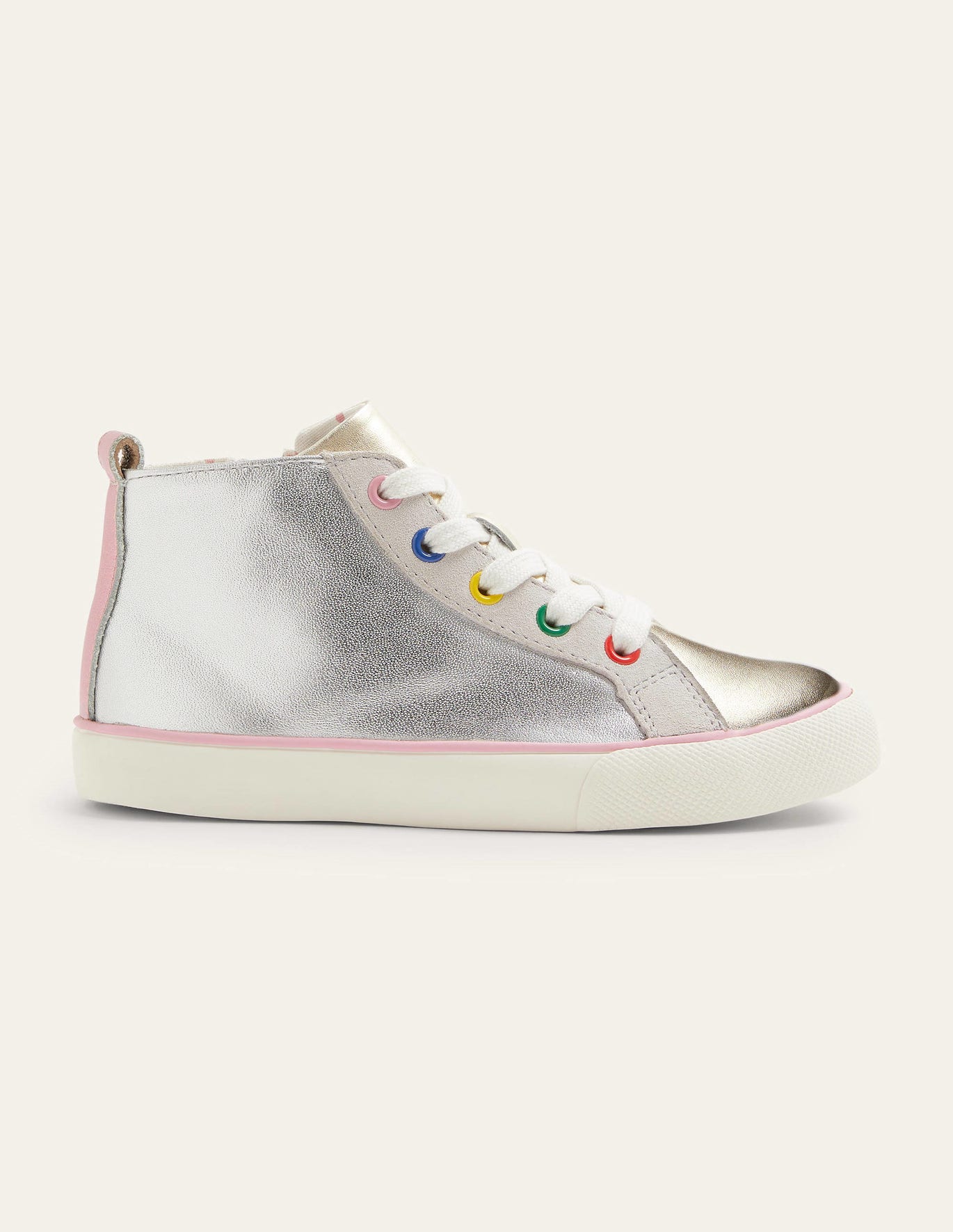 Boden Leather High Top - Silver Rainbow