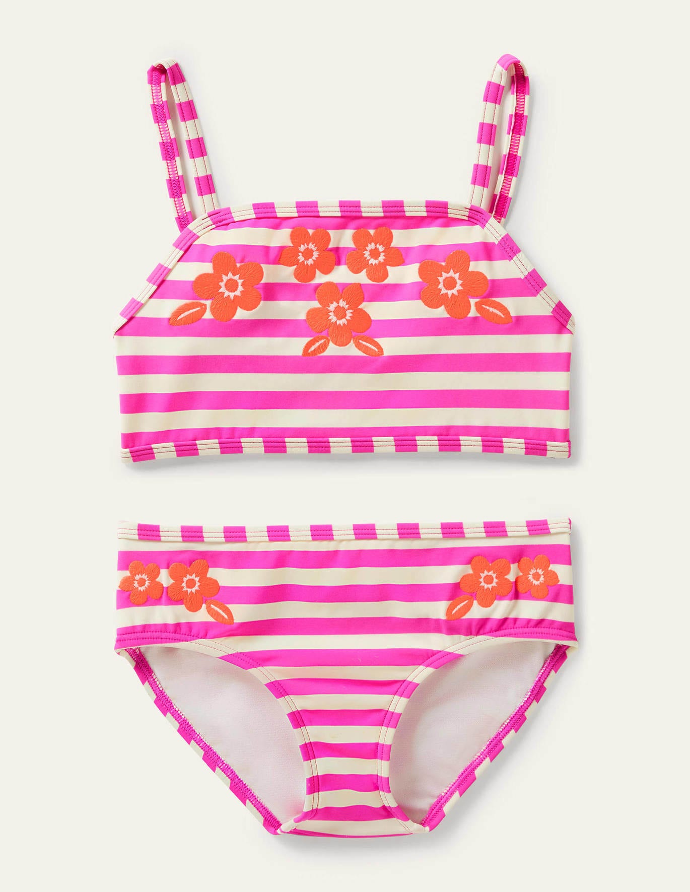 Boden Embroidered Bikini Set - Pop Pansy Pink Stripe