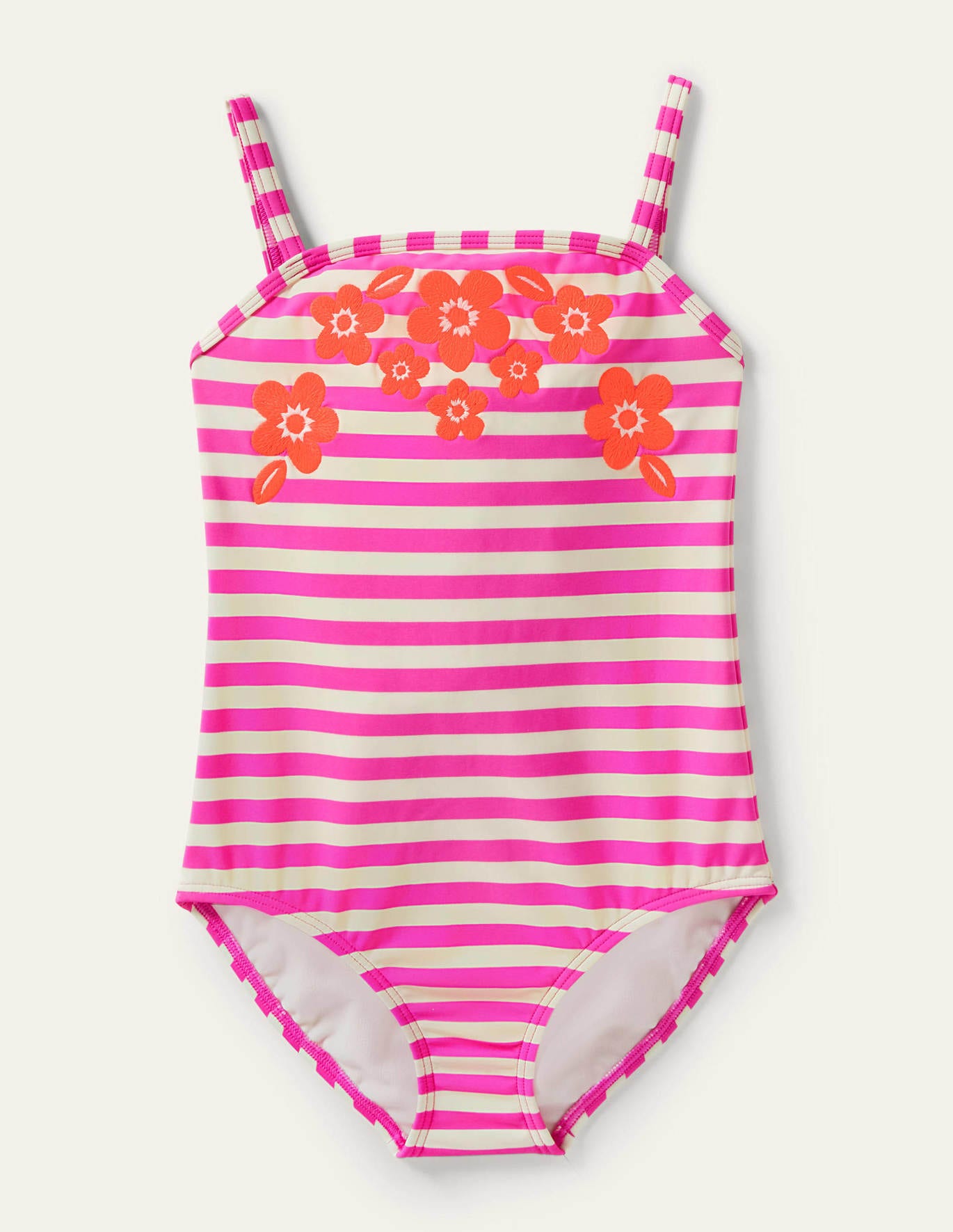 Boden Embroidered Swimsuit - Pop Pansy Pink Stripe