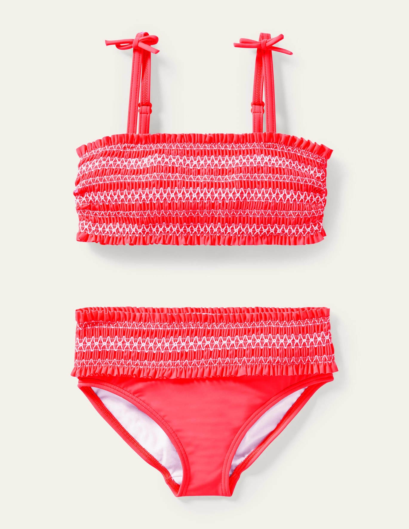 Boden Smocked Bikini Set - Watermelon Punch Ivory Stripe