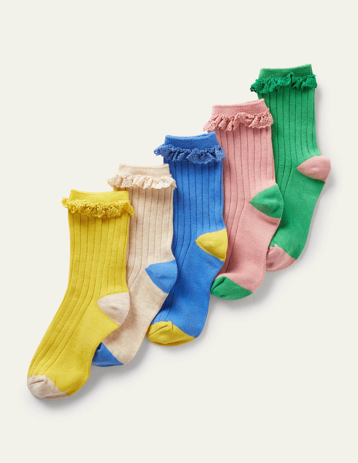 Boden Ribbed Frilly Socks 5 Pack - Multi Pastel