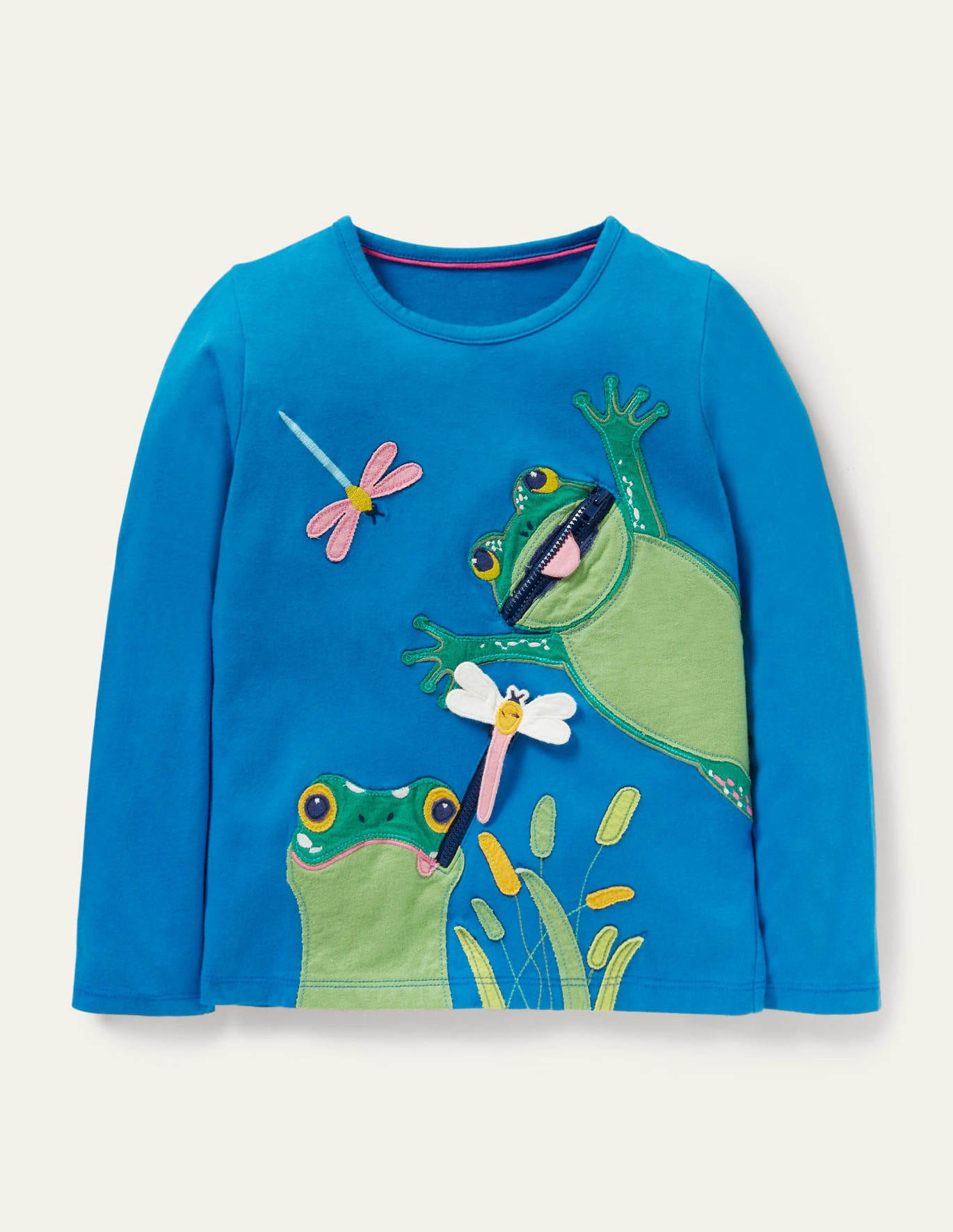 Boden Zip Detail T-shirt - Bright Marina Blue Frogs