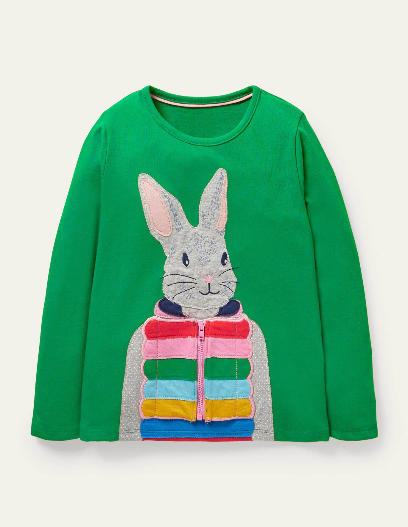 Boden Zip Detail T-shirt - Green Pepper Bunny