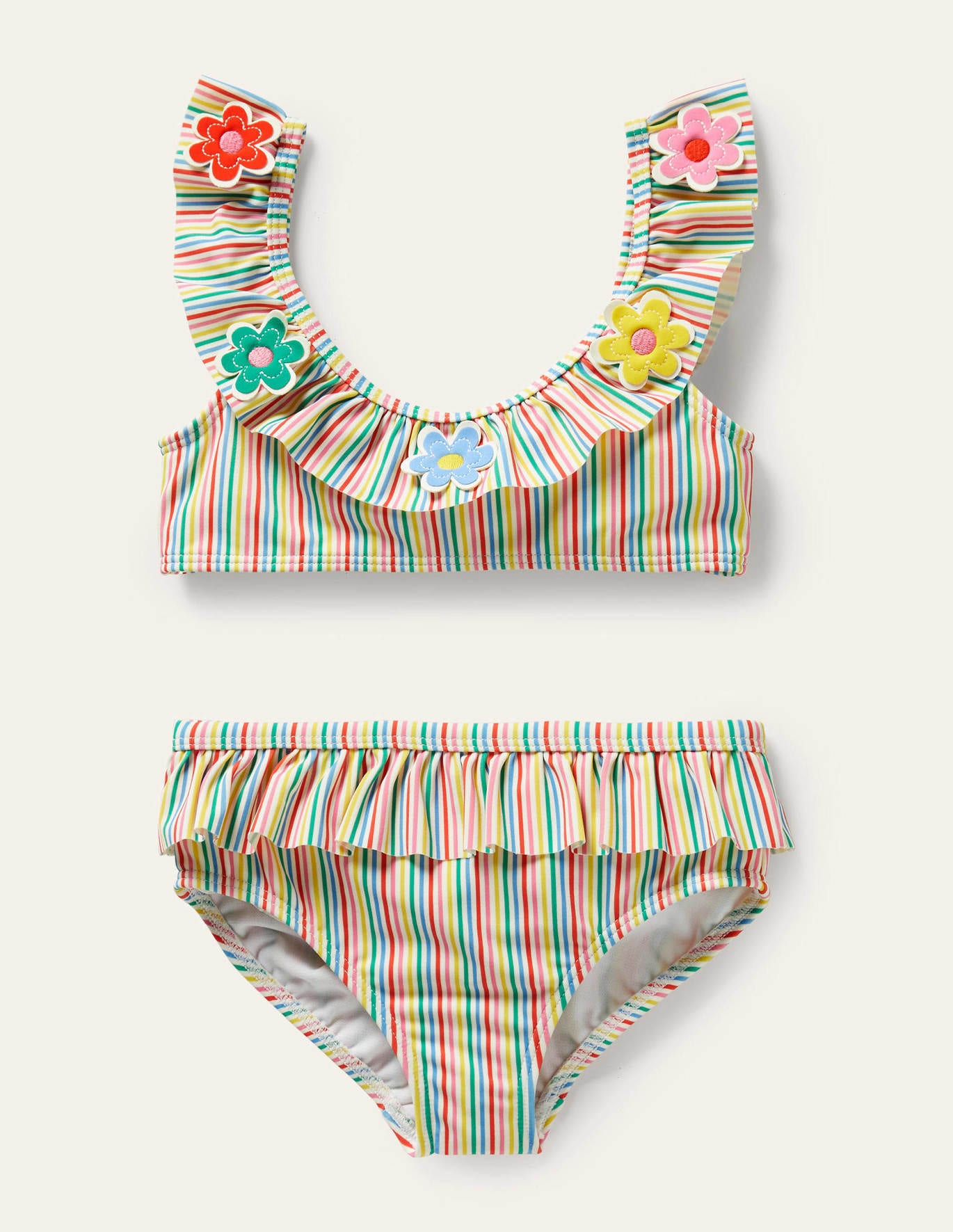 Boden Frill Bikini Set - Ivory/Multi Stripe Flowers