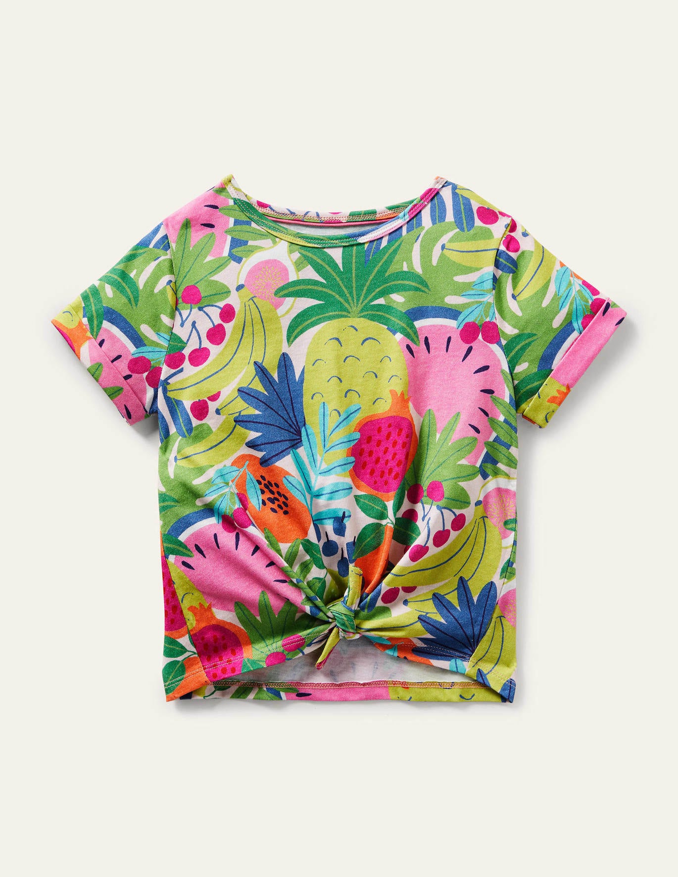 Boden Tie-front T-shirt - Multi Tropical Fruit