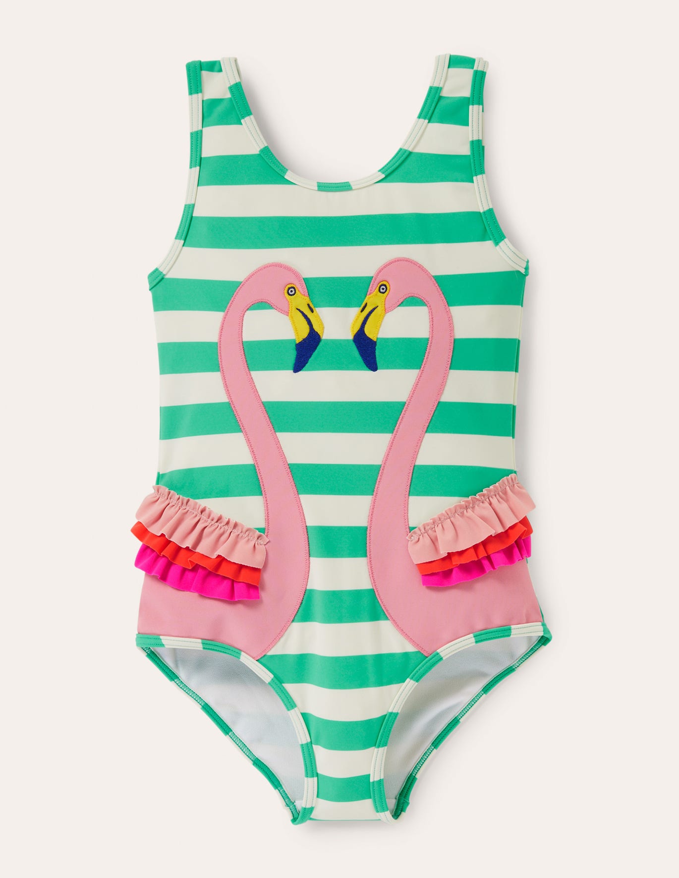 Boden Fun Applique Swimsuit - Tropical Green/Ivory Flamingo