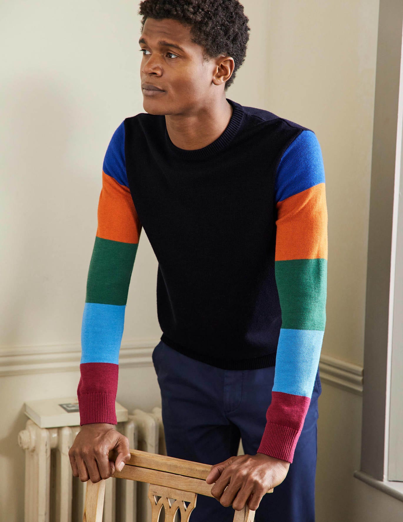 Boden Merino Blend Crew Neck Sweater - Multi stripe Sleeve