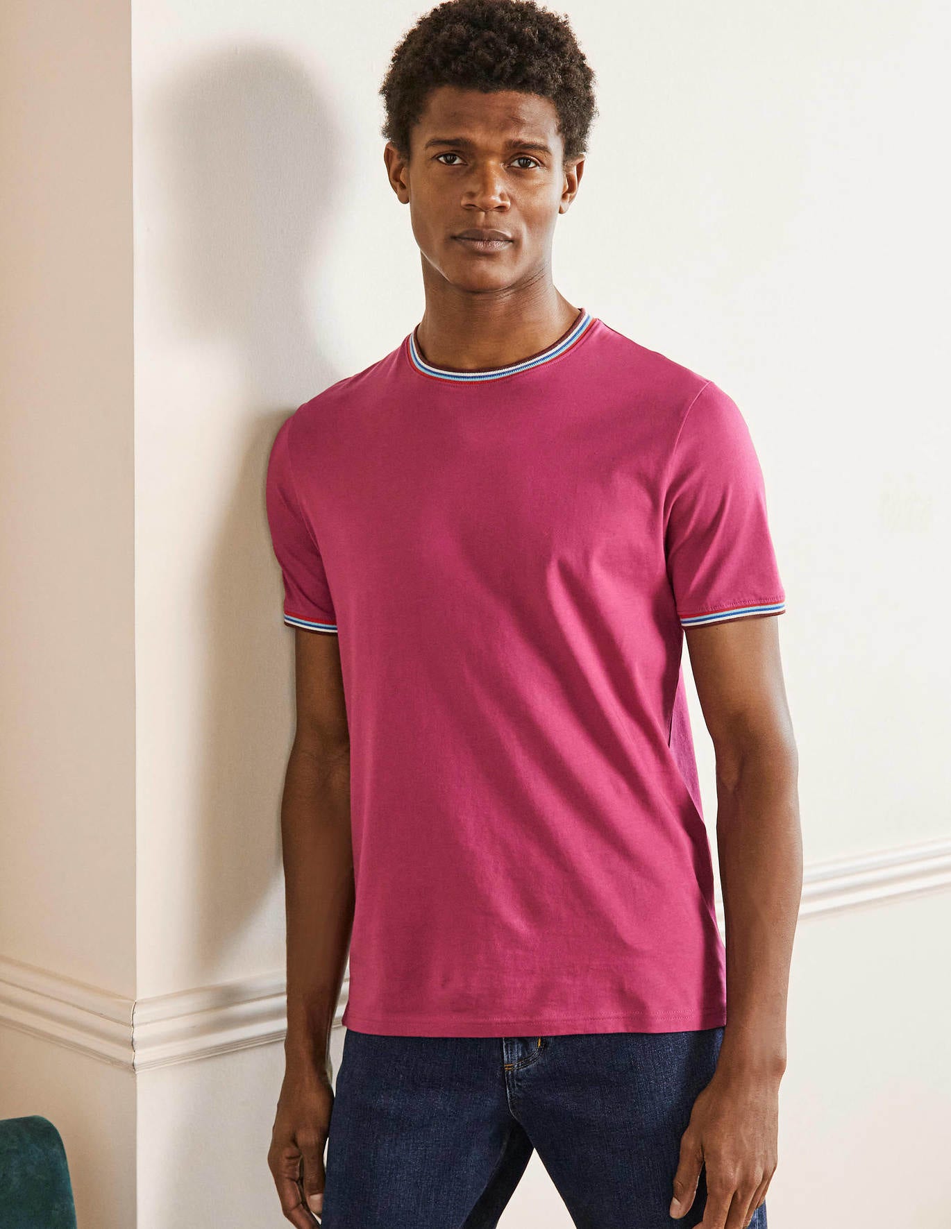 Boden Stripe Detail T-Shirt - Berry Mauve