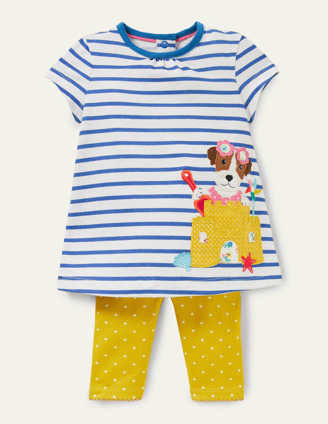 Boden Dress and Leggings Playset - Ivory/Blue Sprout Sandcastle