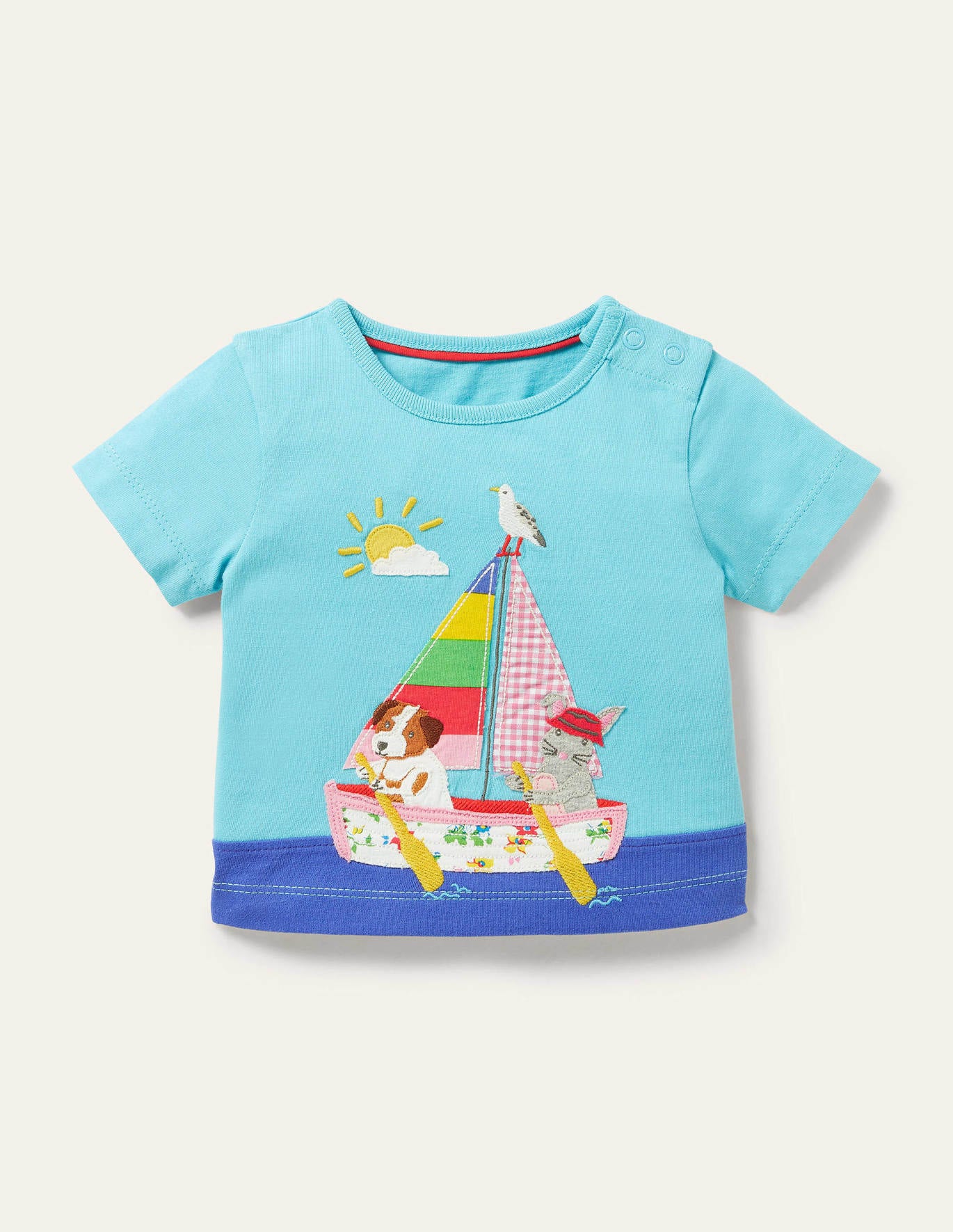 Boden Big Applique T-shirt - Aqua Boat