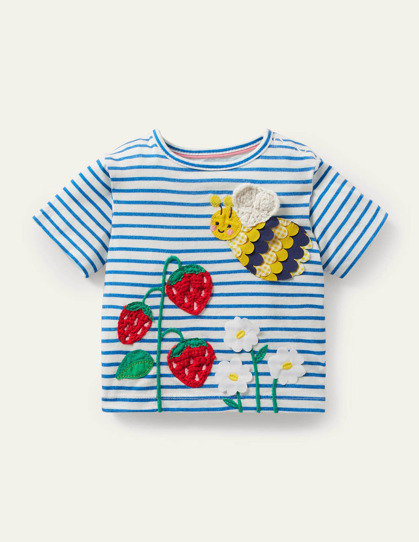 Boden Crochet T-shirt - Ivory/Navy Bee
