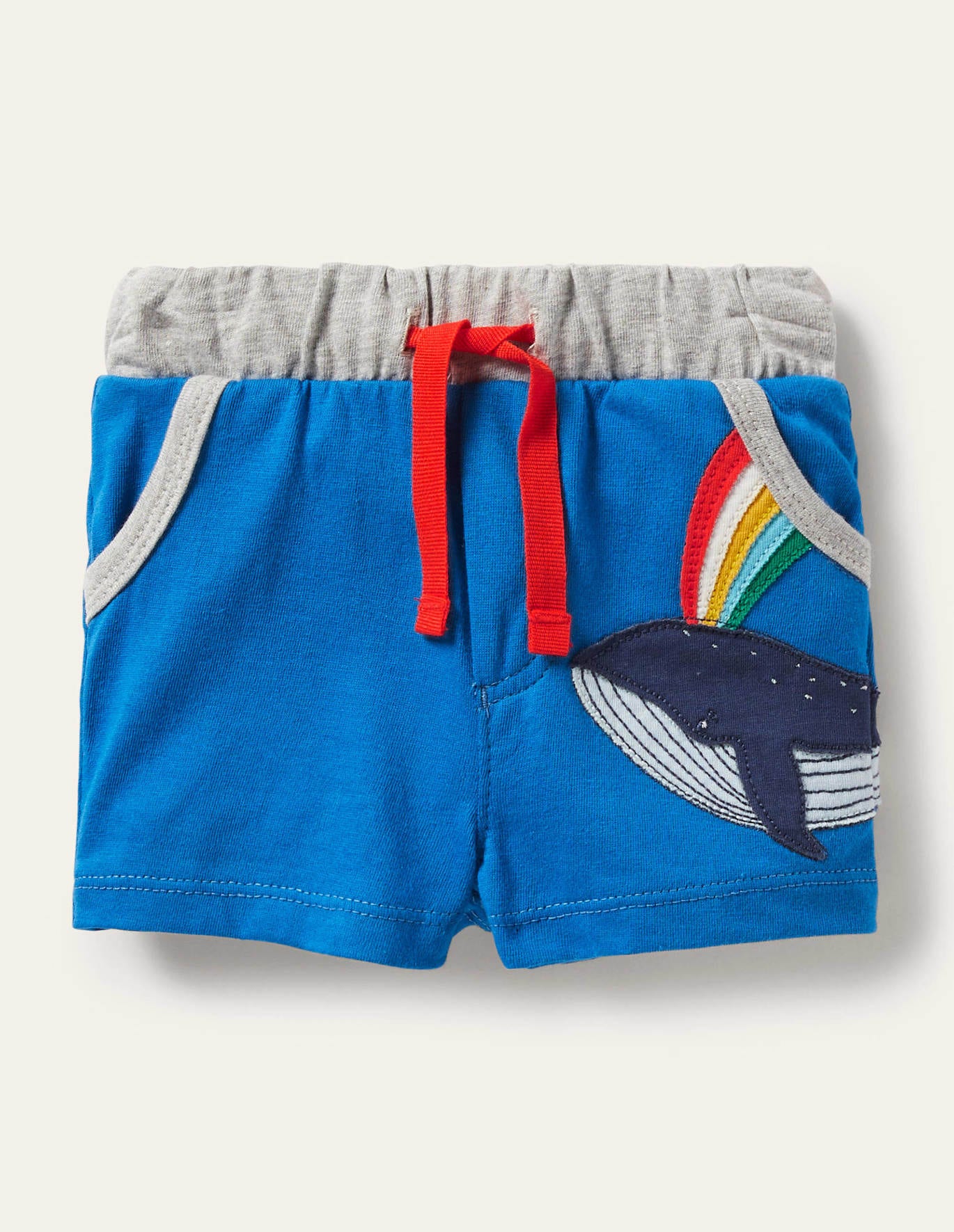 Boden Jersey Shorts - Blue Applique Whale