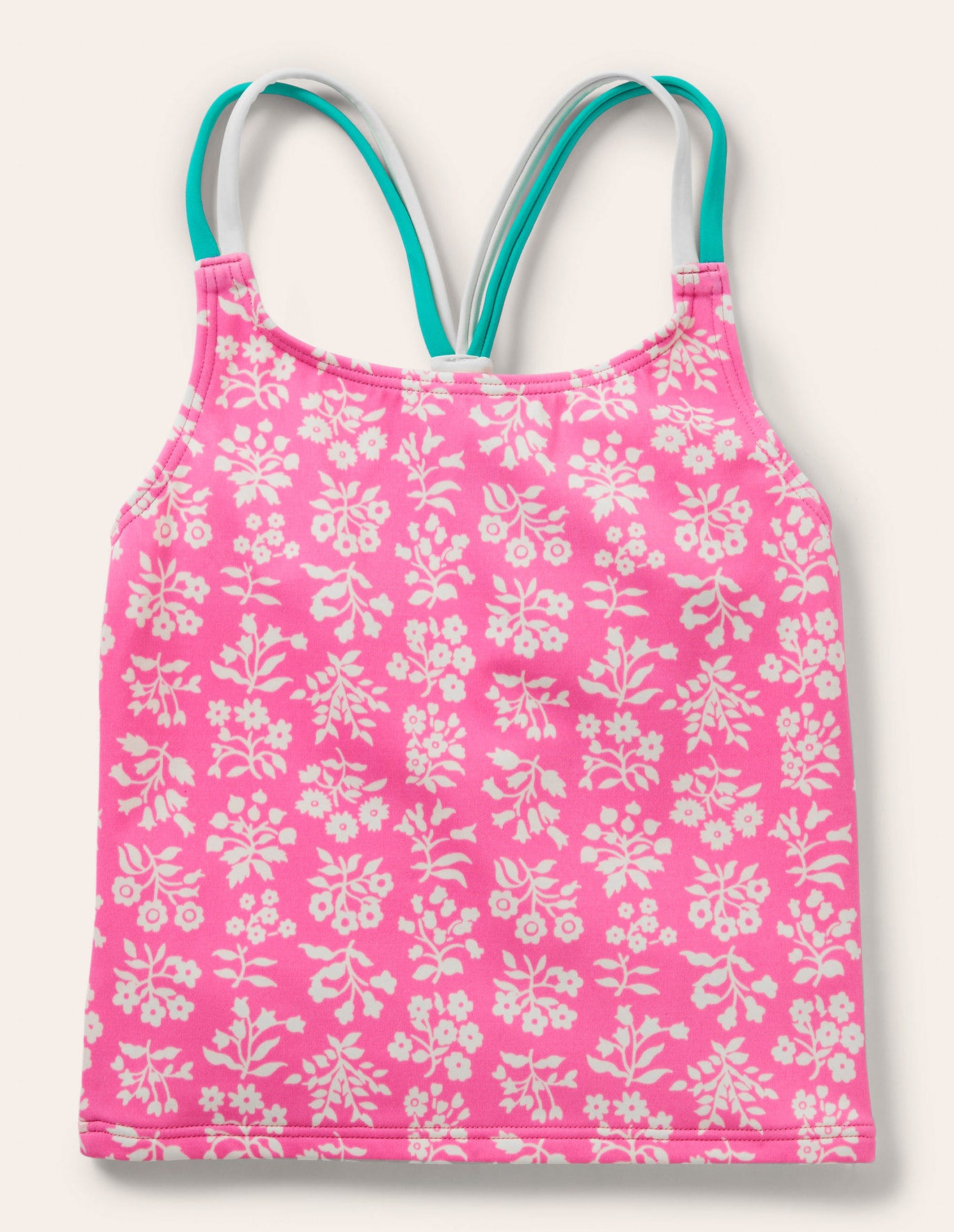 Boden Patterned Tankini Top - Strawberry Pink Woodblock