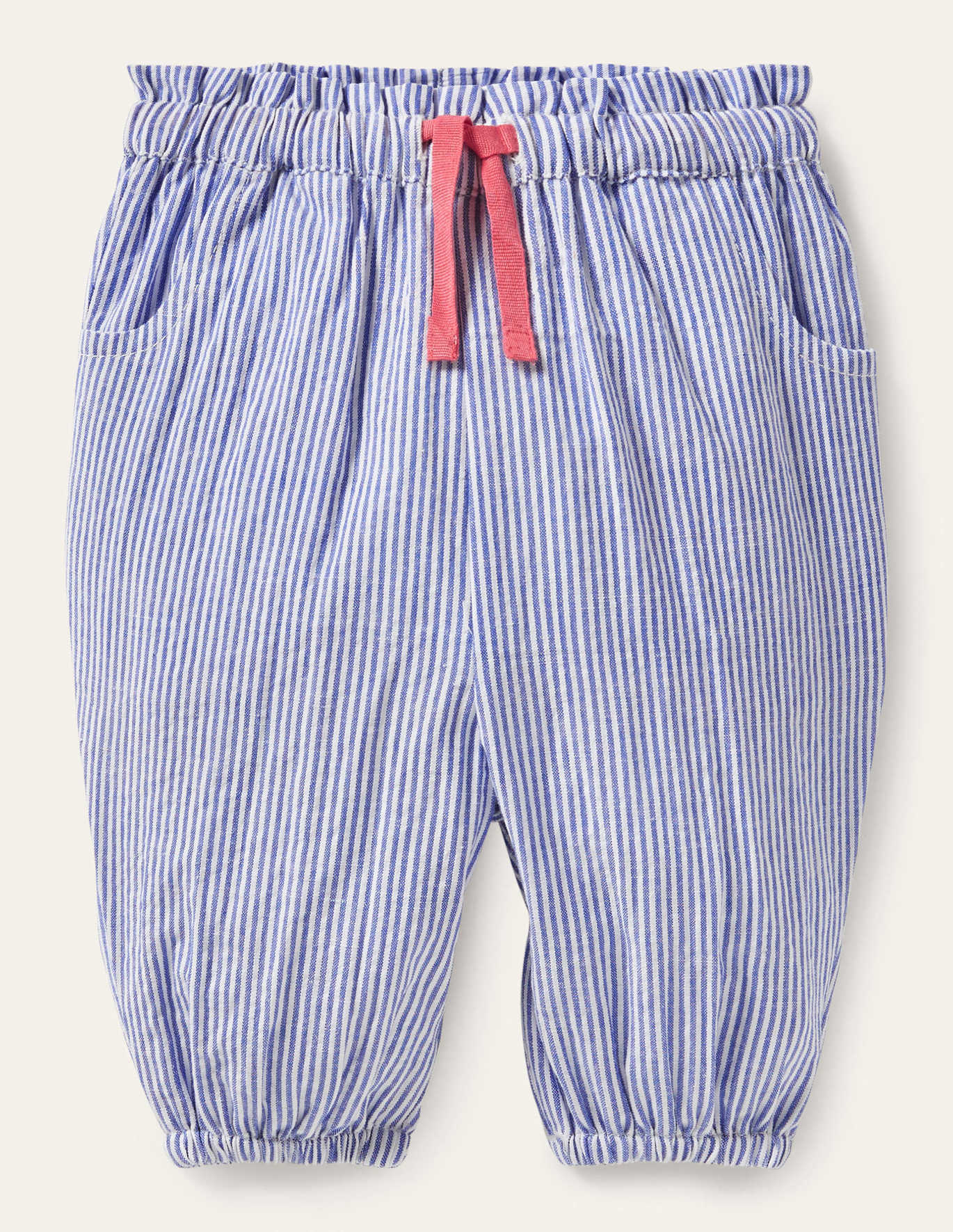 Boden Woven Paperbag Pants - Ivory/Bright Bluebell Ticking