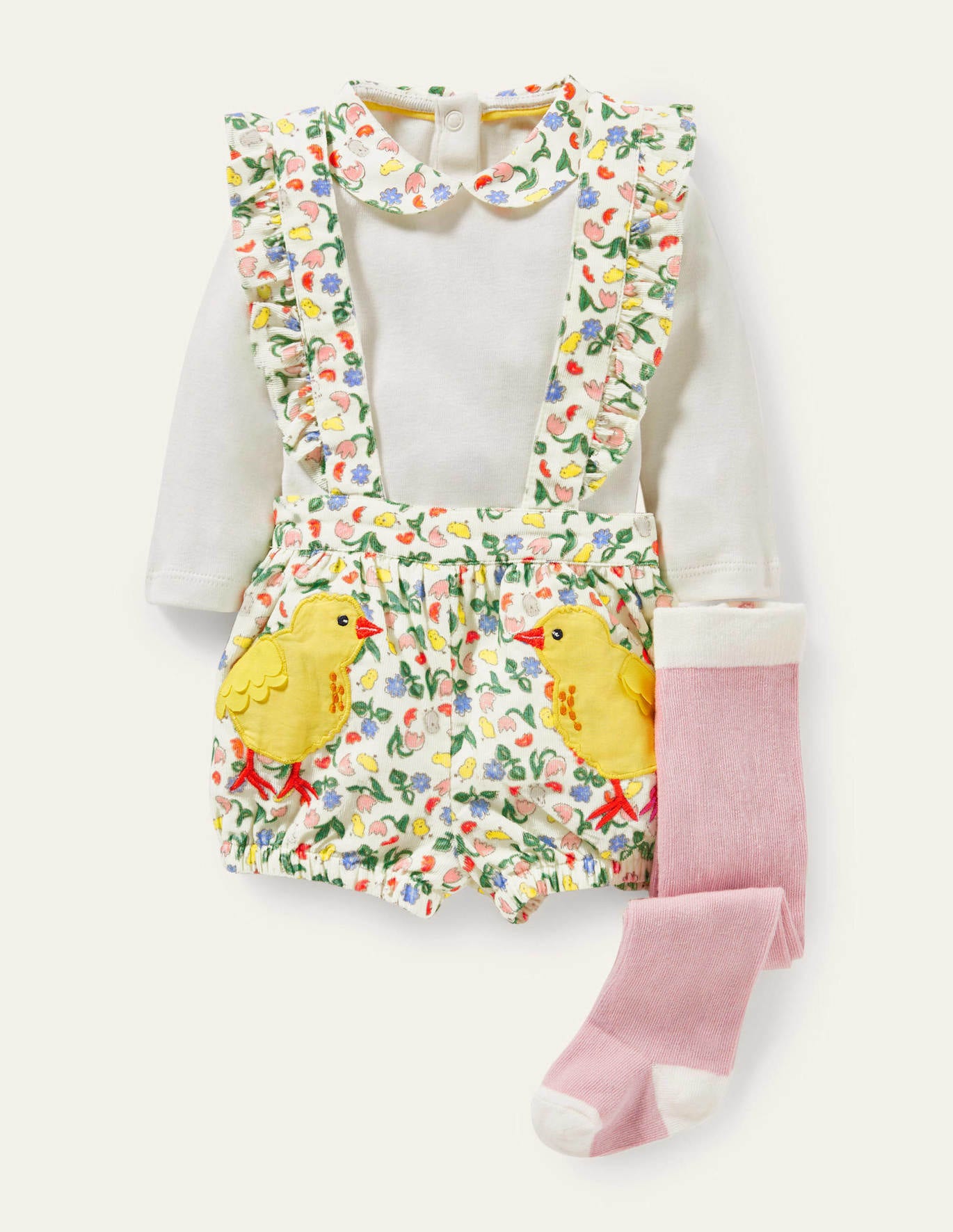 Boden Cord Bloomer 3 Piece Set - Ivory Baby Chicks