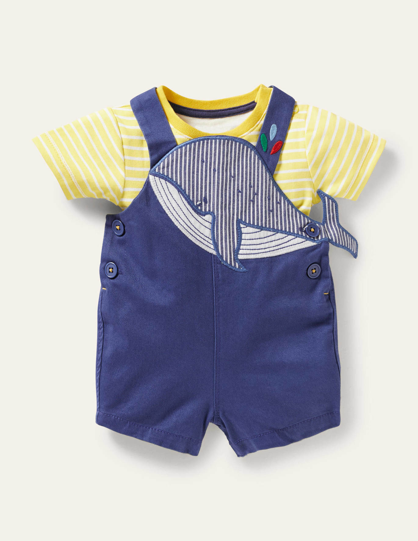 Boden Woven Dungaree Set - Starboard Whale