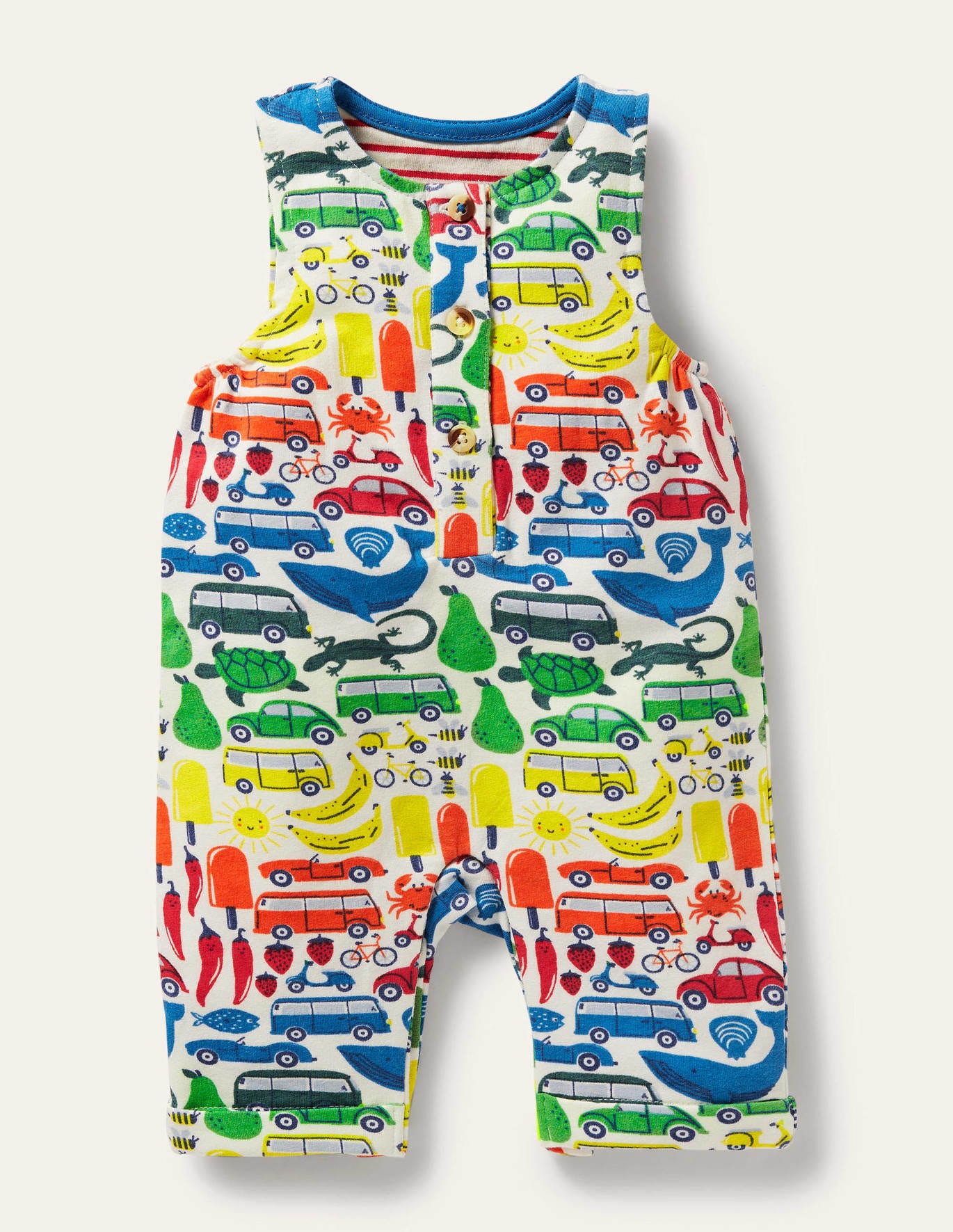 Boden Jersey Printed Romper - Ivory Rainbow Road Trip