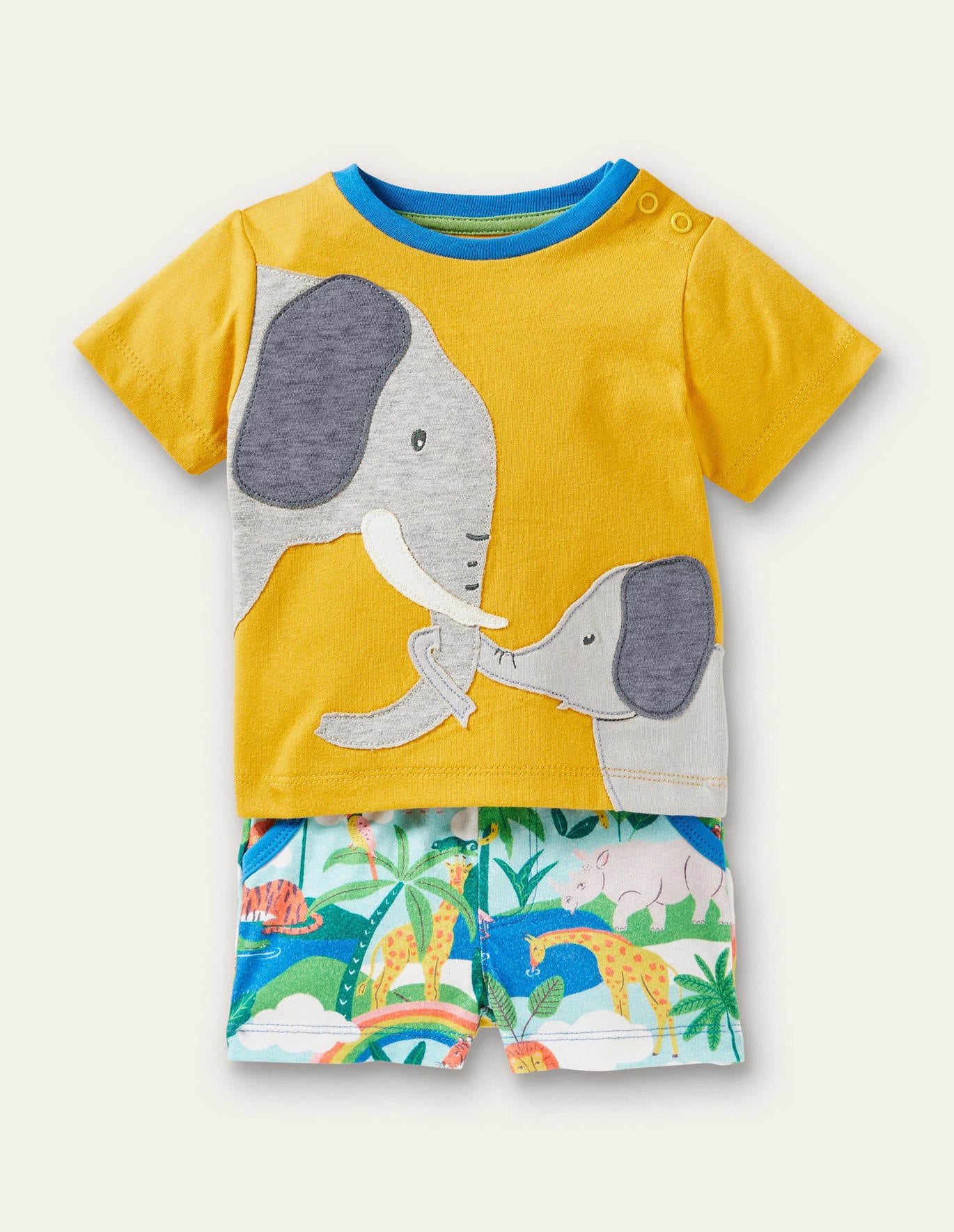 Boden Applique T-shirt & Shorts Set - Daffodil Elephants