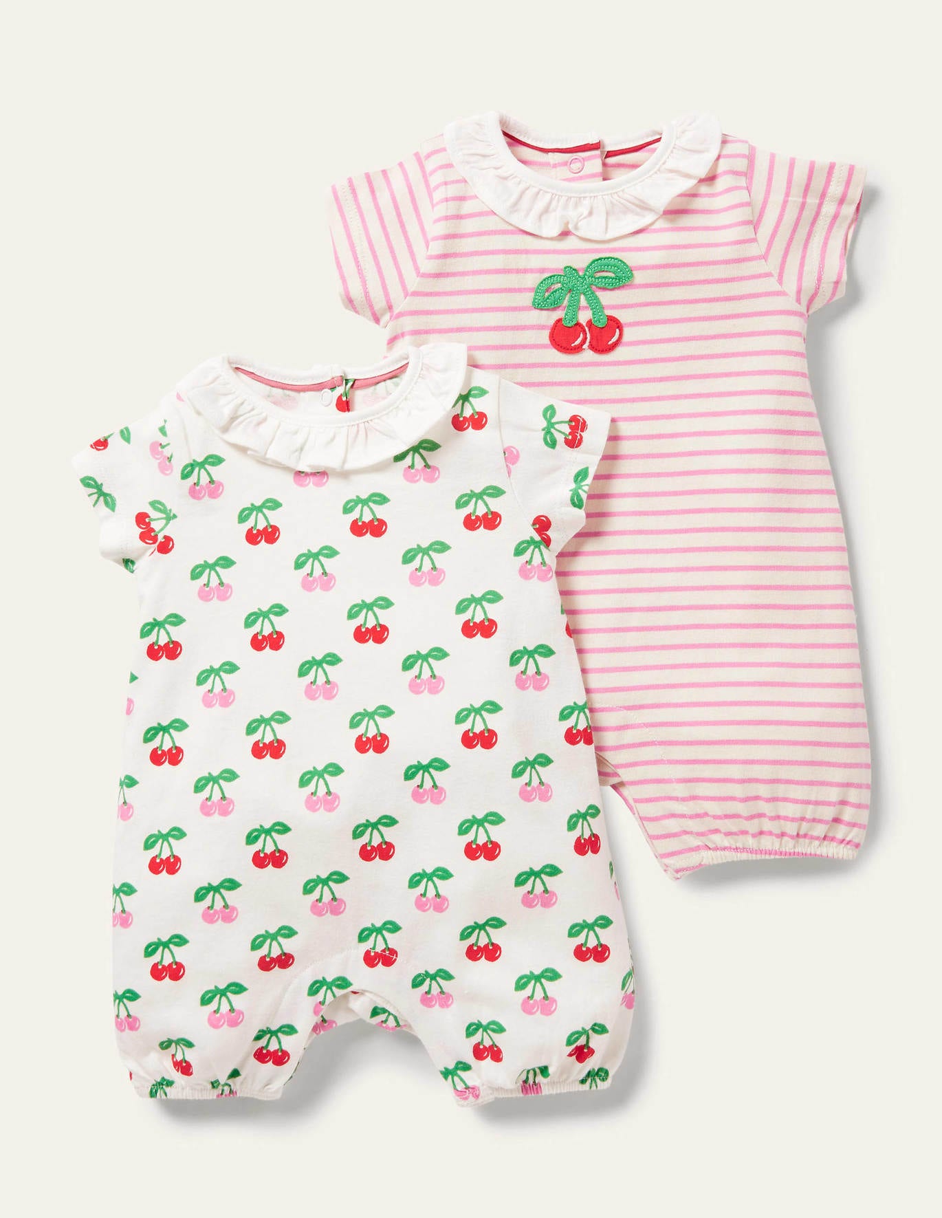 Boden Twin Pack Rompers - Ivory/Bright Petal Cherries