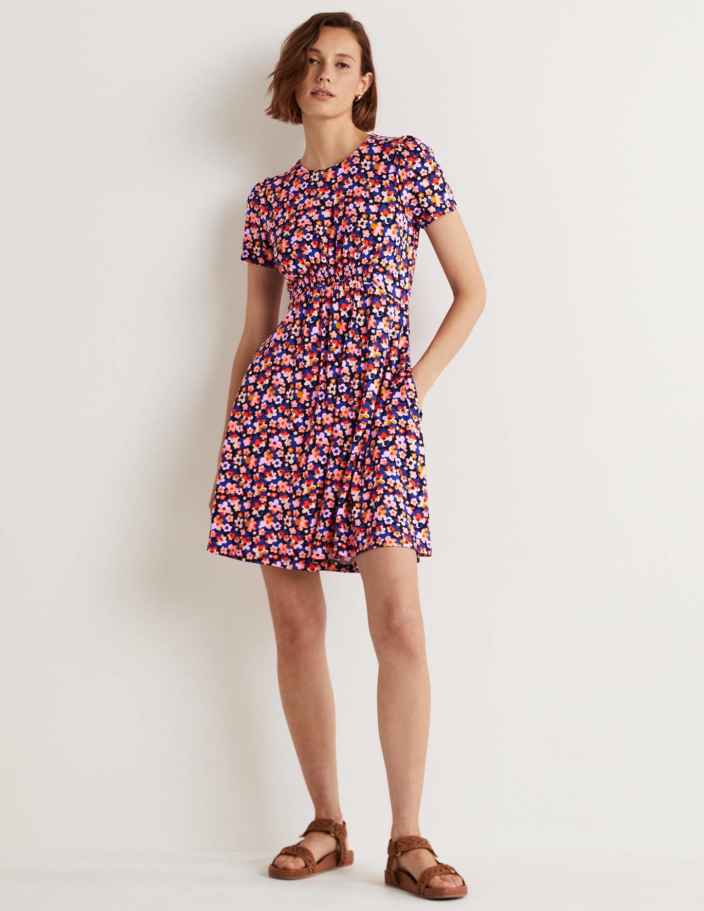 Boden Crew Neck Jersey Dress - French Navy, Abstract Cluster